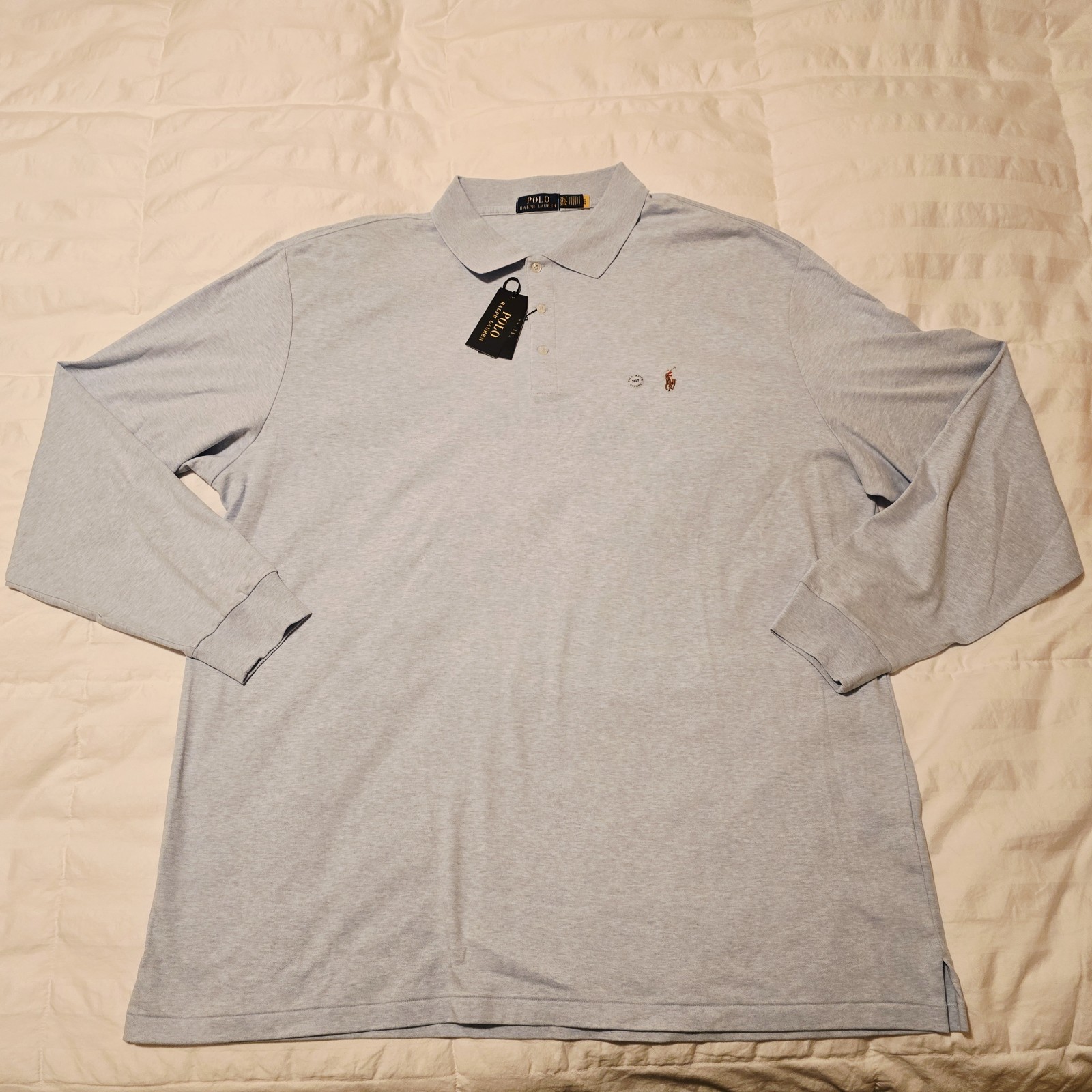 NWT Polo Ralph Lauren Polo Shirt 3XLT Long Sleeve Cotton Lt Blue Pony Casual NEW