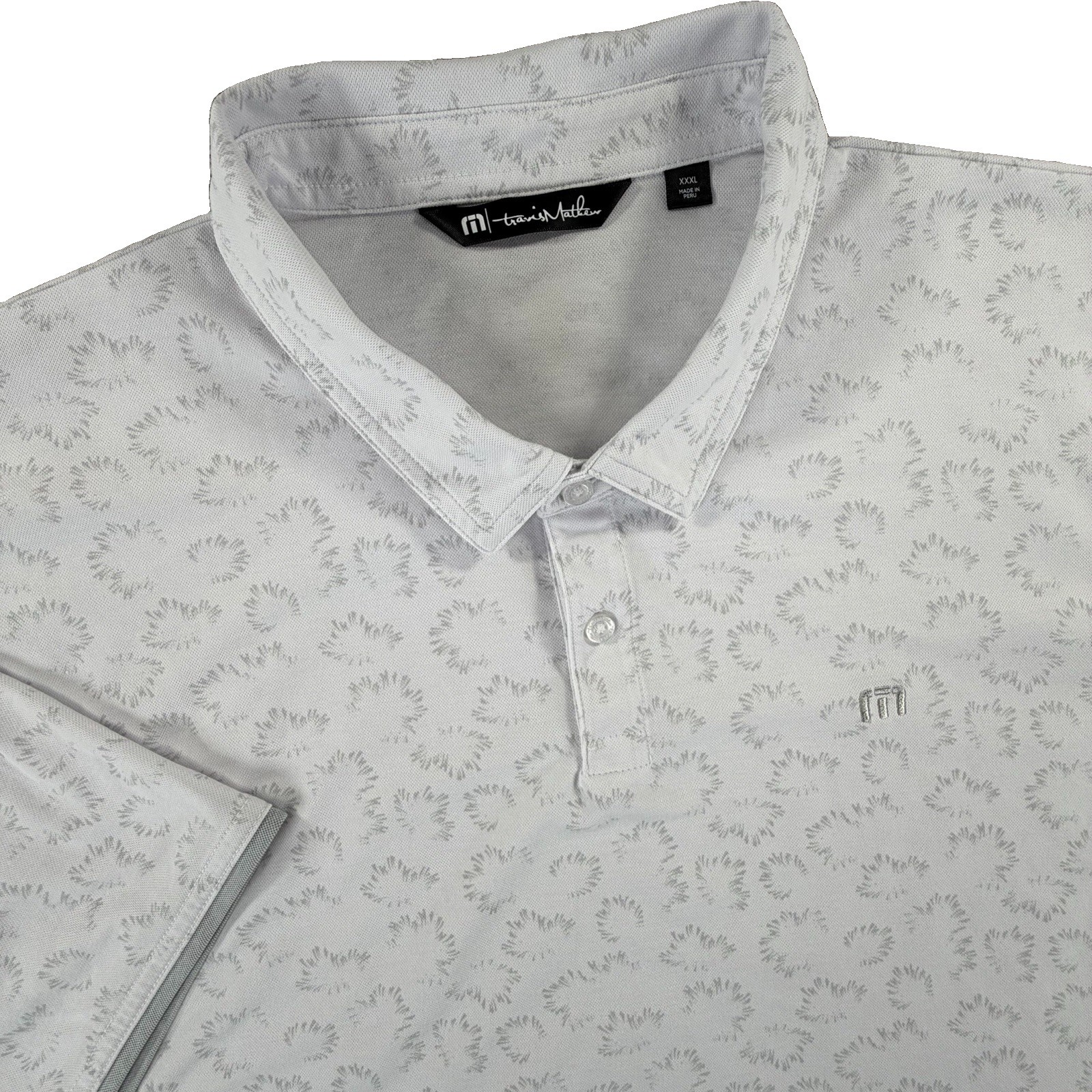 Travis Mathew Polo Shirt Men’s 3XL White Gray Pima Cotton Blend Golf Performance