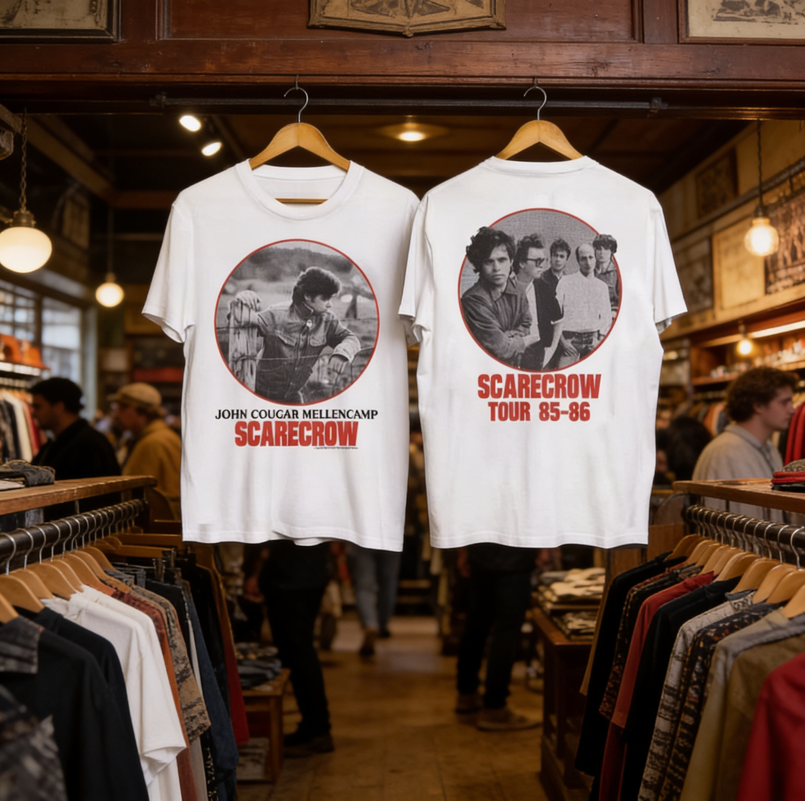 Vtg 80s john cougar mellencamp scarecrow tour double sided t-shirt