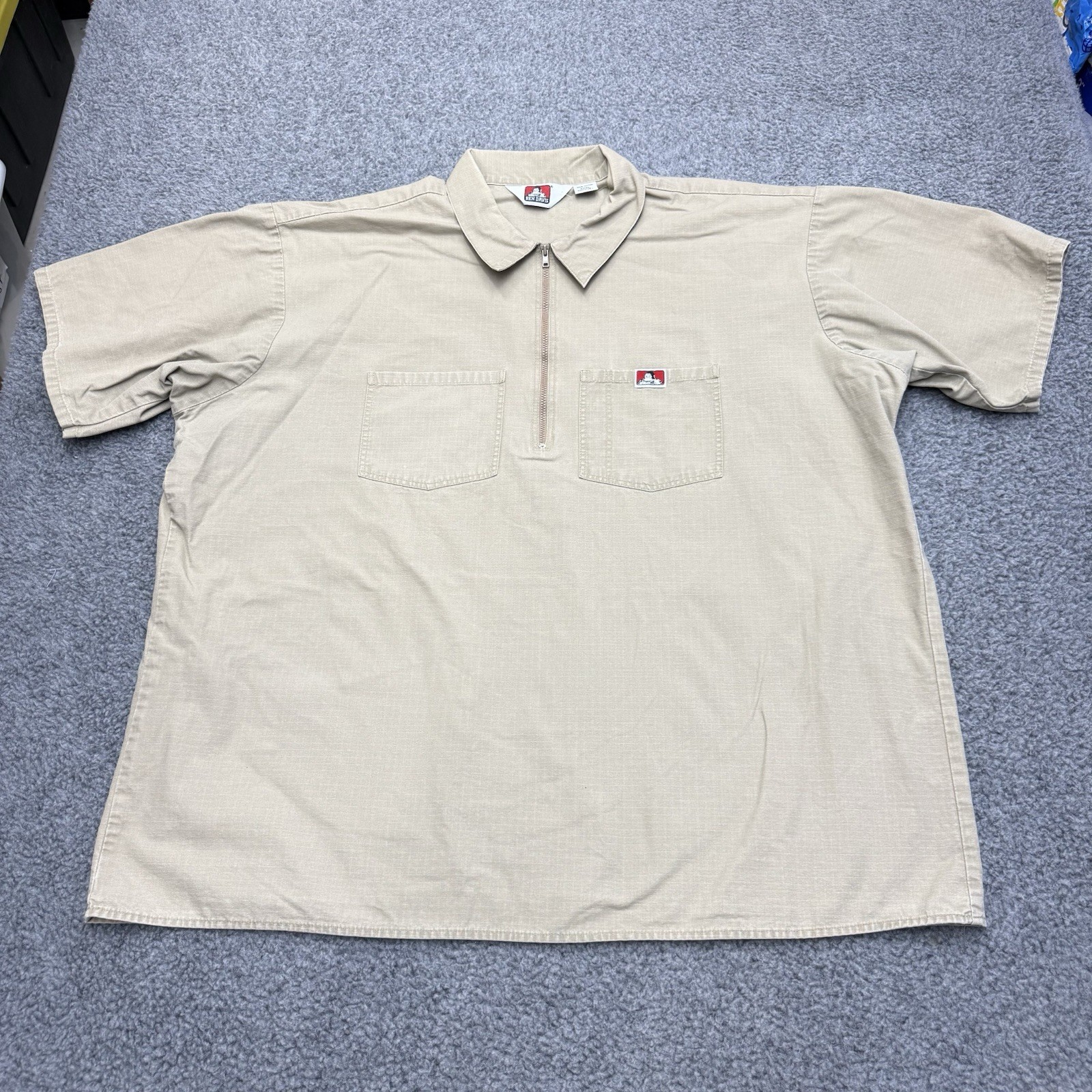 Vintage Ben Davis 1/2 Zip Shirt Short Sleeve Tan USA Made