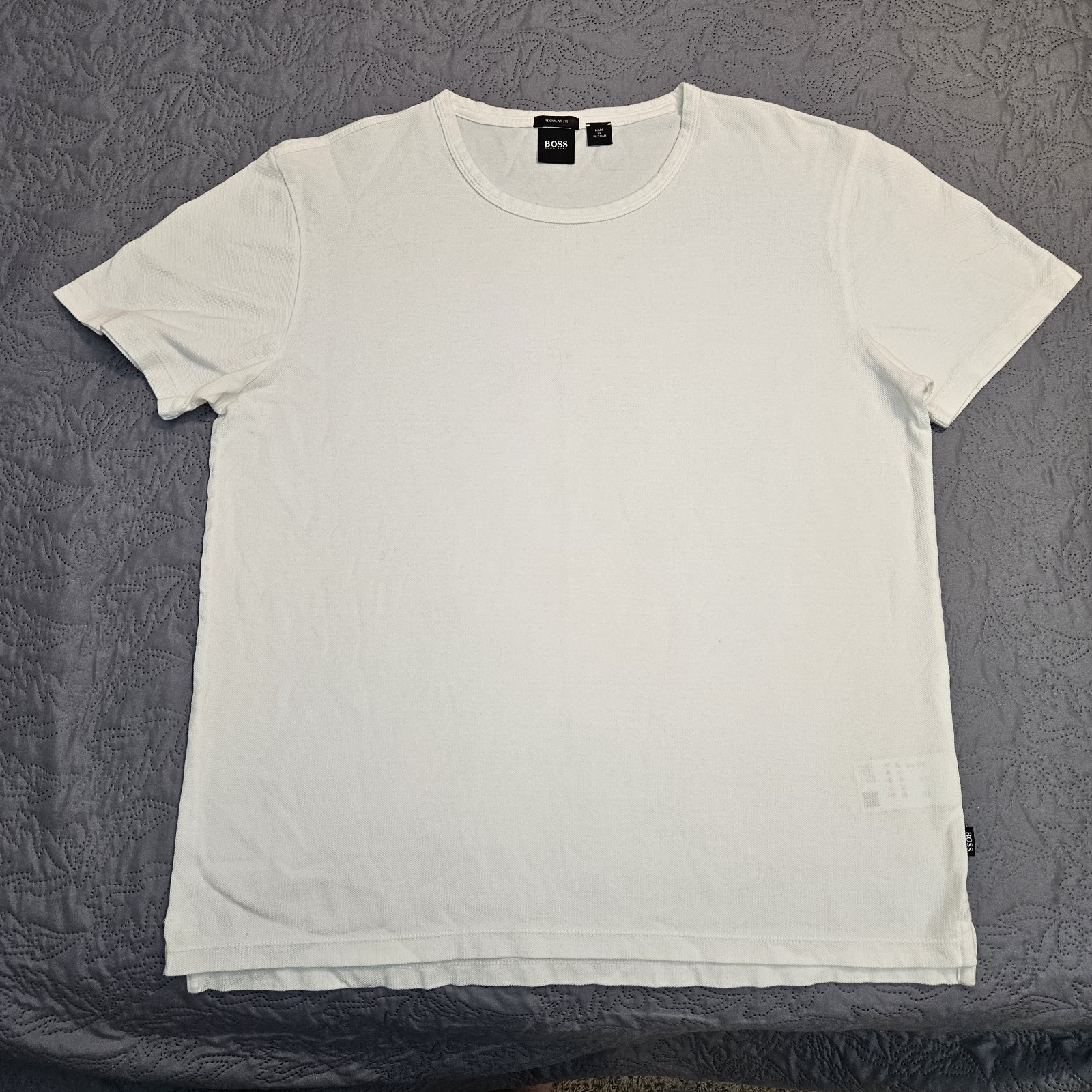 Hugo Boss Sz XL Mens White Crewneck Micro Pique Textured Waffle Knit T-Shirt