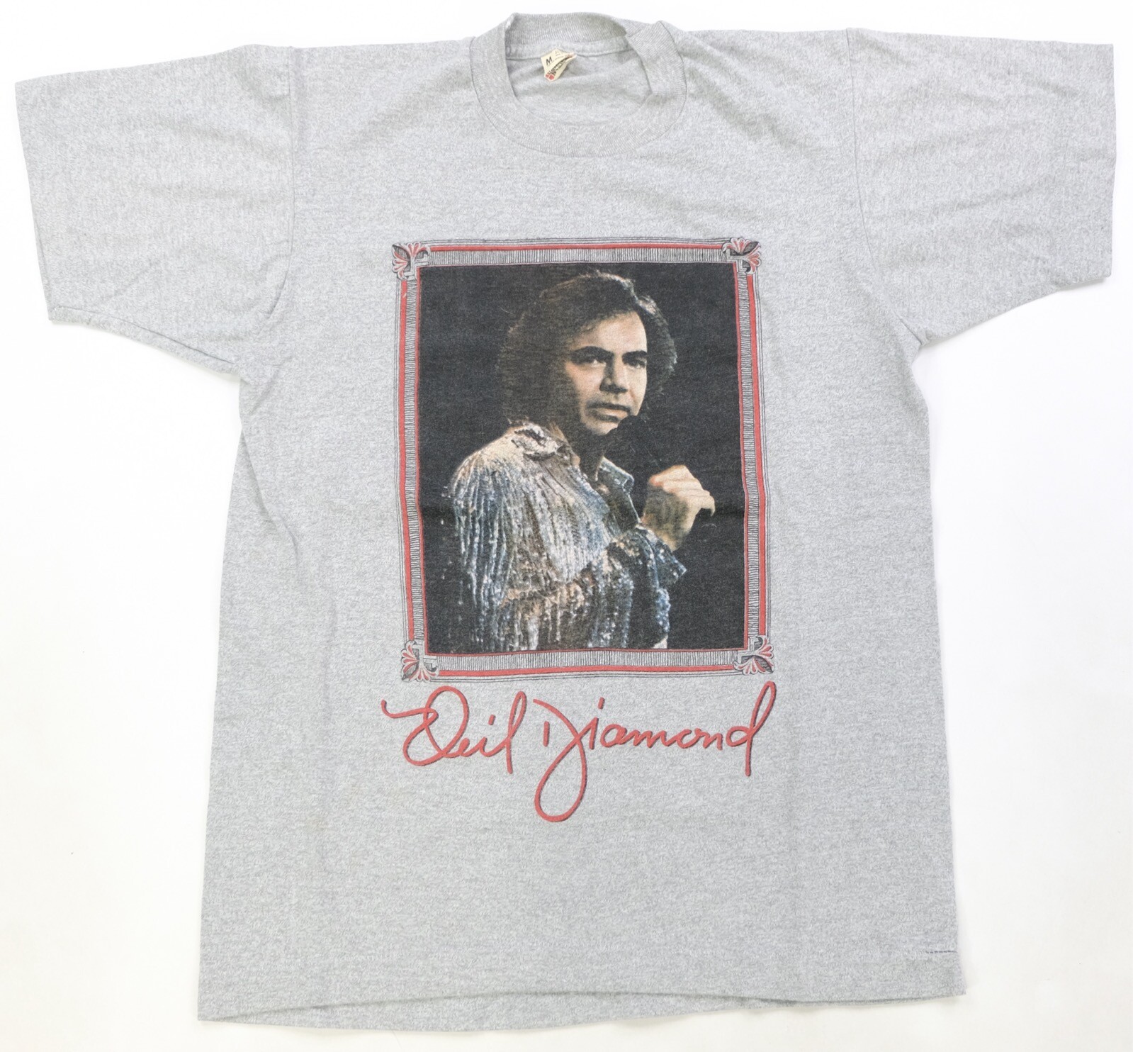 Rare Vintage SCREEN STARS Neil Diamond Portrait Art T Shirt 80s 90s Gray Size M