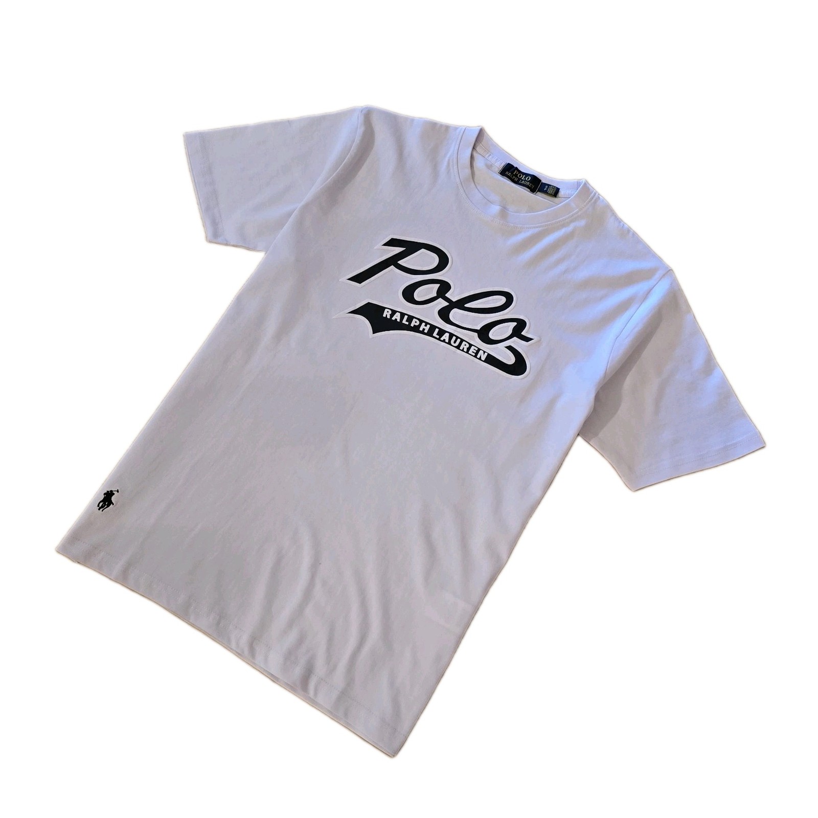 Polo Ralph Lauren Men’s Custom Slim Fit T-Shirt Novelty Polo Swoosh Logo White