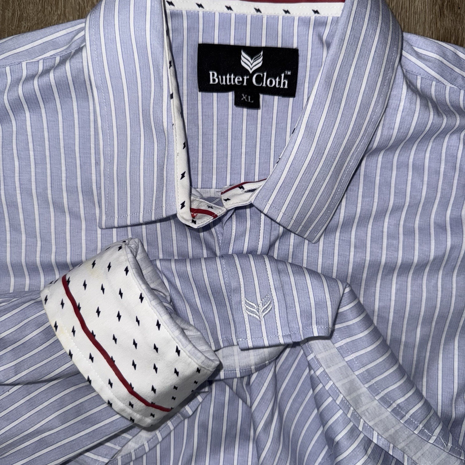 Buttercloth Performance Cotton Long Sleeve Button Up Shirt Men’s XL Blue Striped