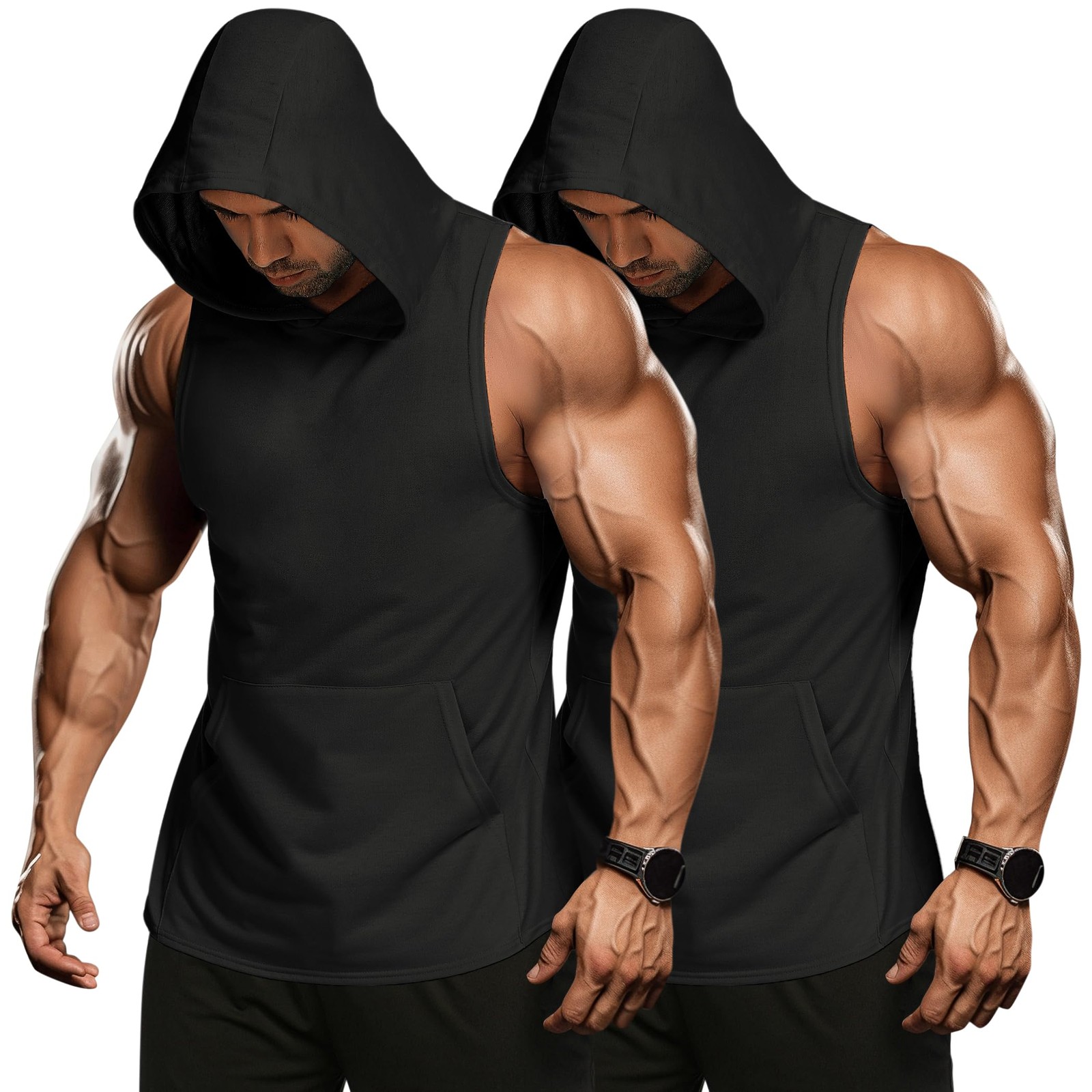 COOFANDY Men’s 2 Pack Workout Hooded Tank Tops Bodybuilding Muscle Cut Off T Shi