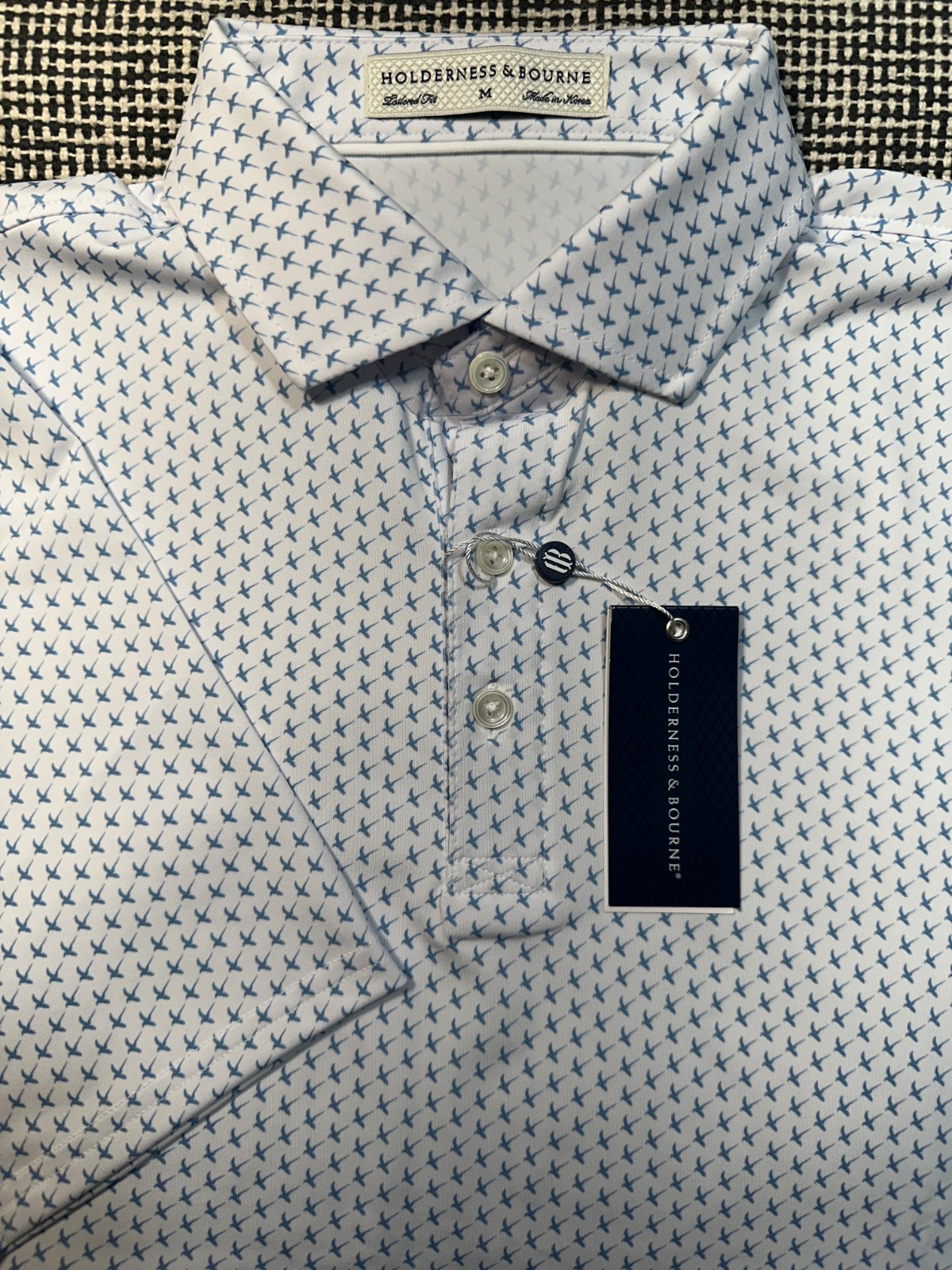 Holderness & Bourne Polo HENDRICKS Shirt : Bedford All-over bird motif sz M