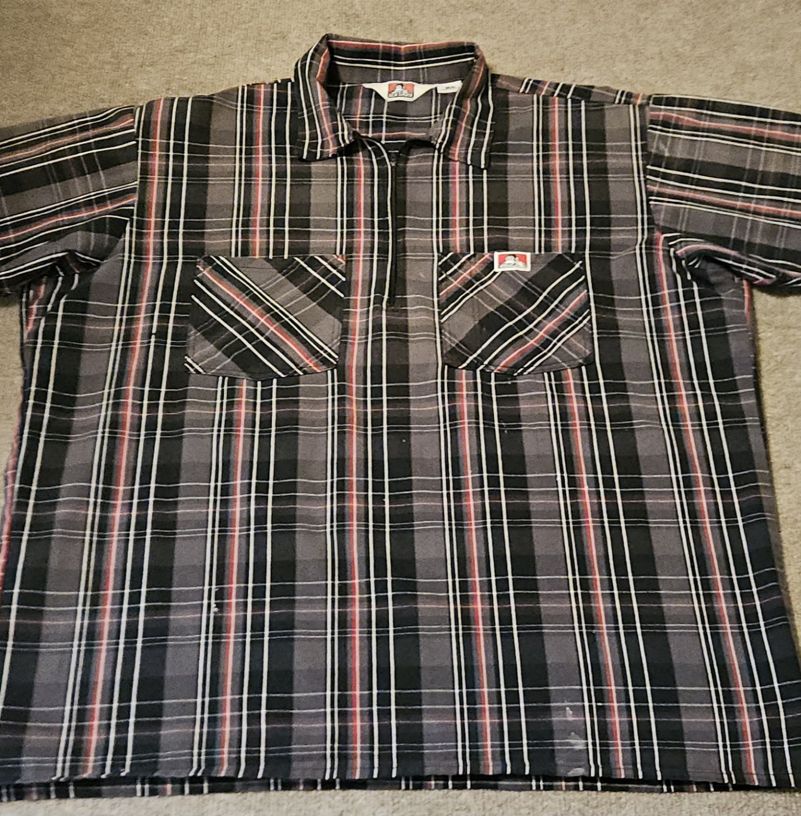 Ben Davis Short Sleeve Plaid Men’s Work Shirt 3/4 Zip Size XL