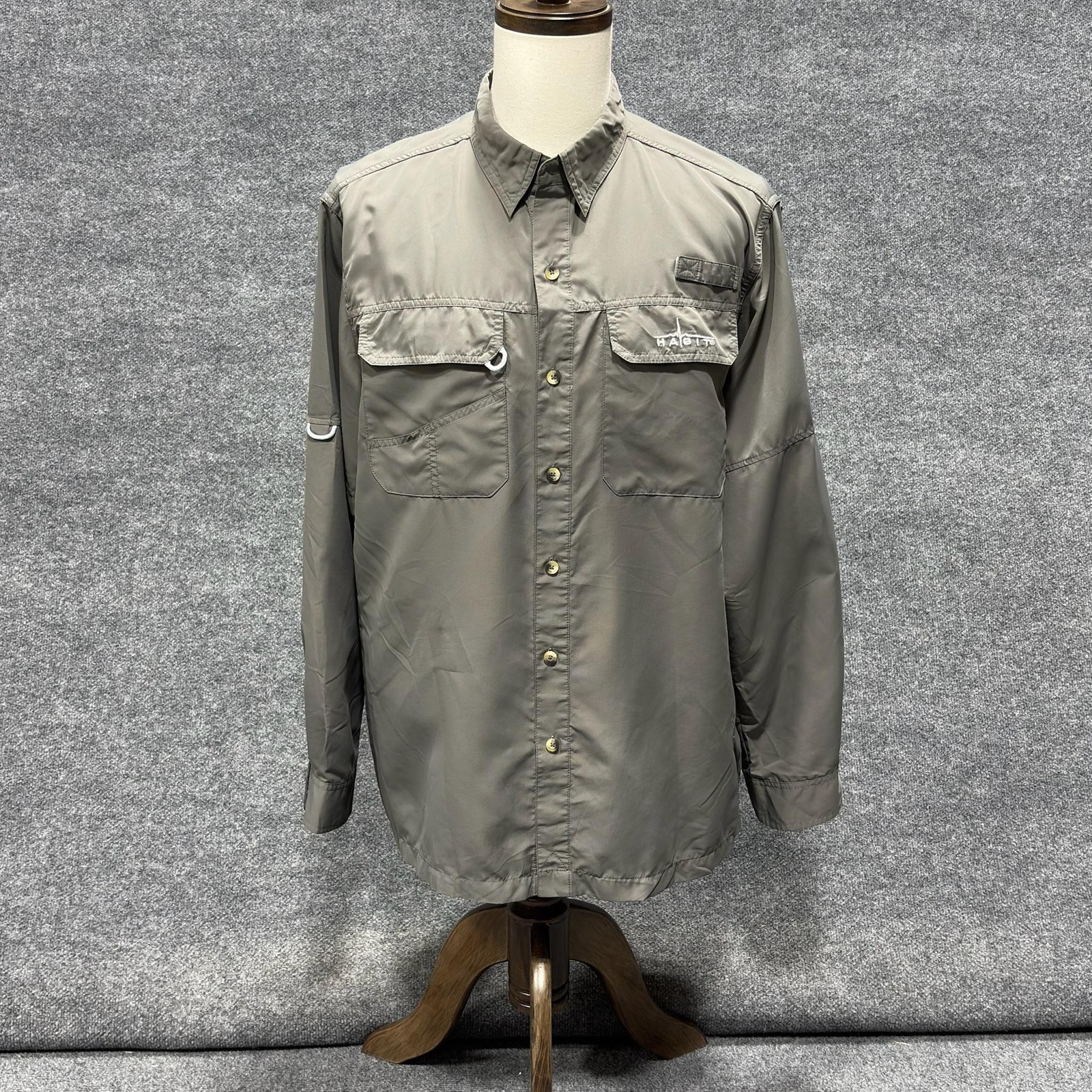 Habit Shirt Mens Large Gray Castlerock Long Sleeve Fishing Solar Factor UPF 40+