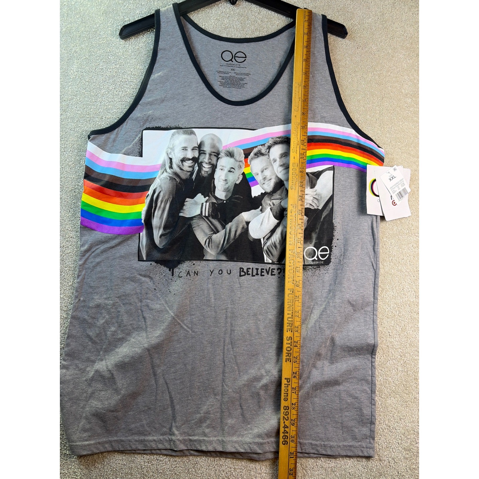 Queer Eye Fab Five Pride Rainbow Graphic Tank Top Mens XXL Heather Gray NEW
