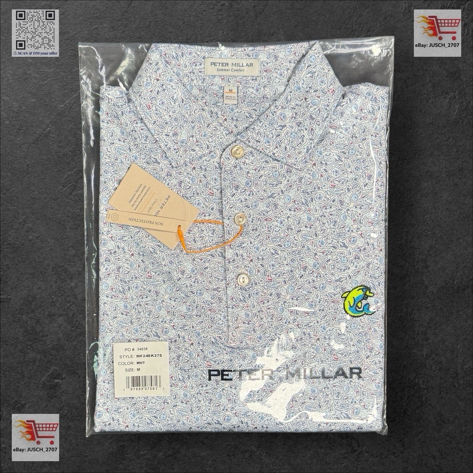 SWAG PETER MILLAR Golf Polo Smokey And Bandit ⛳️ M MEDIUM ⛳️ Dolphin Flipper