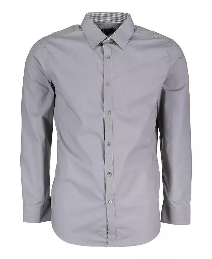 Galaxy By Harvic Mens Long Sleeve Solid Slim Fit Dress Shirts Grey-Small