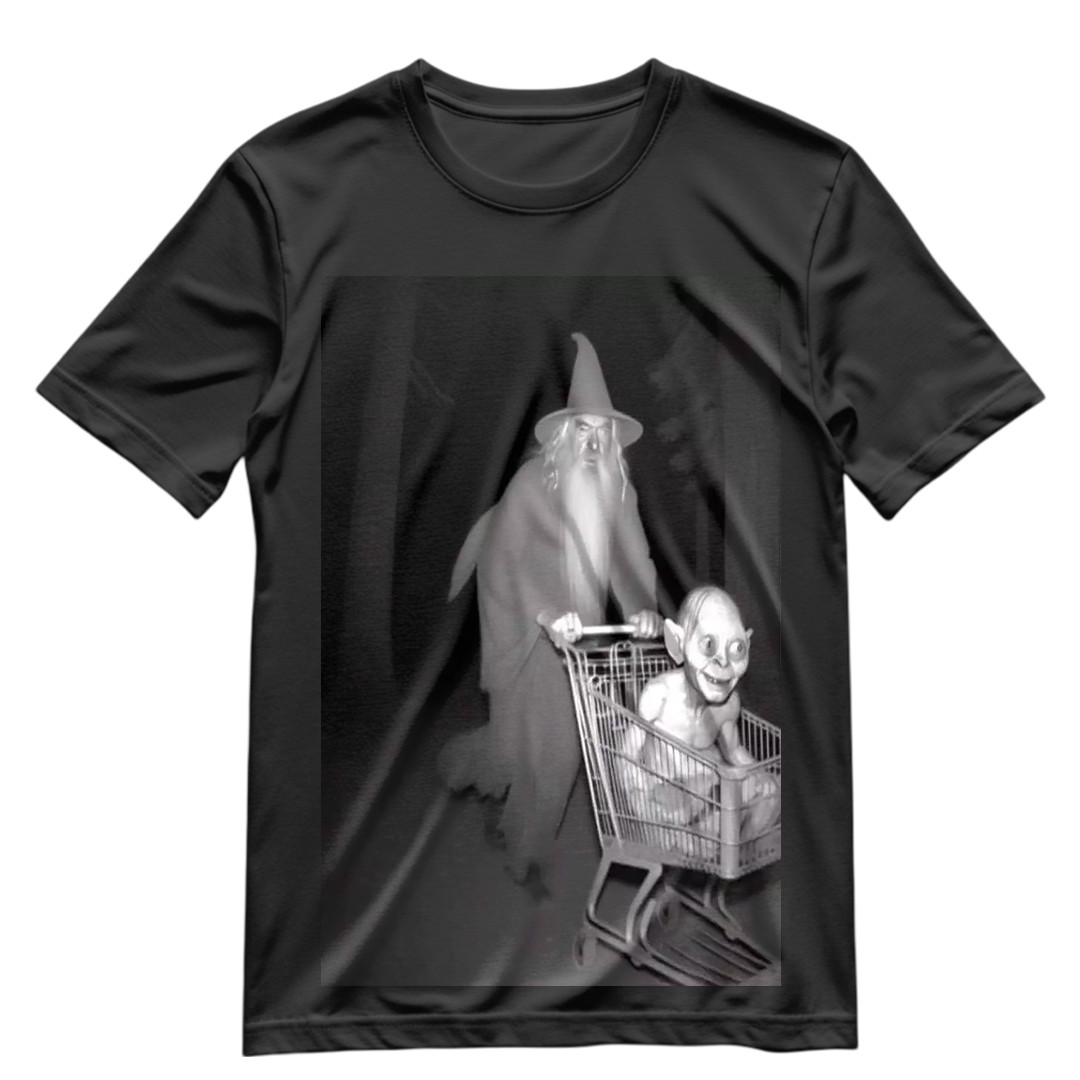The Lord of The Rings T Shirt Gandalf and Gollum Shopping Cart Shirt Funny S-3XL