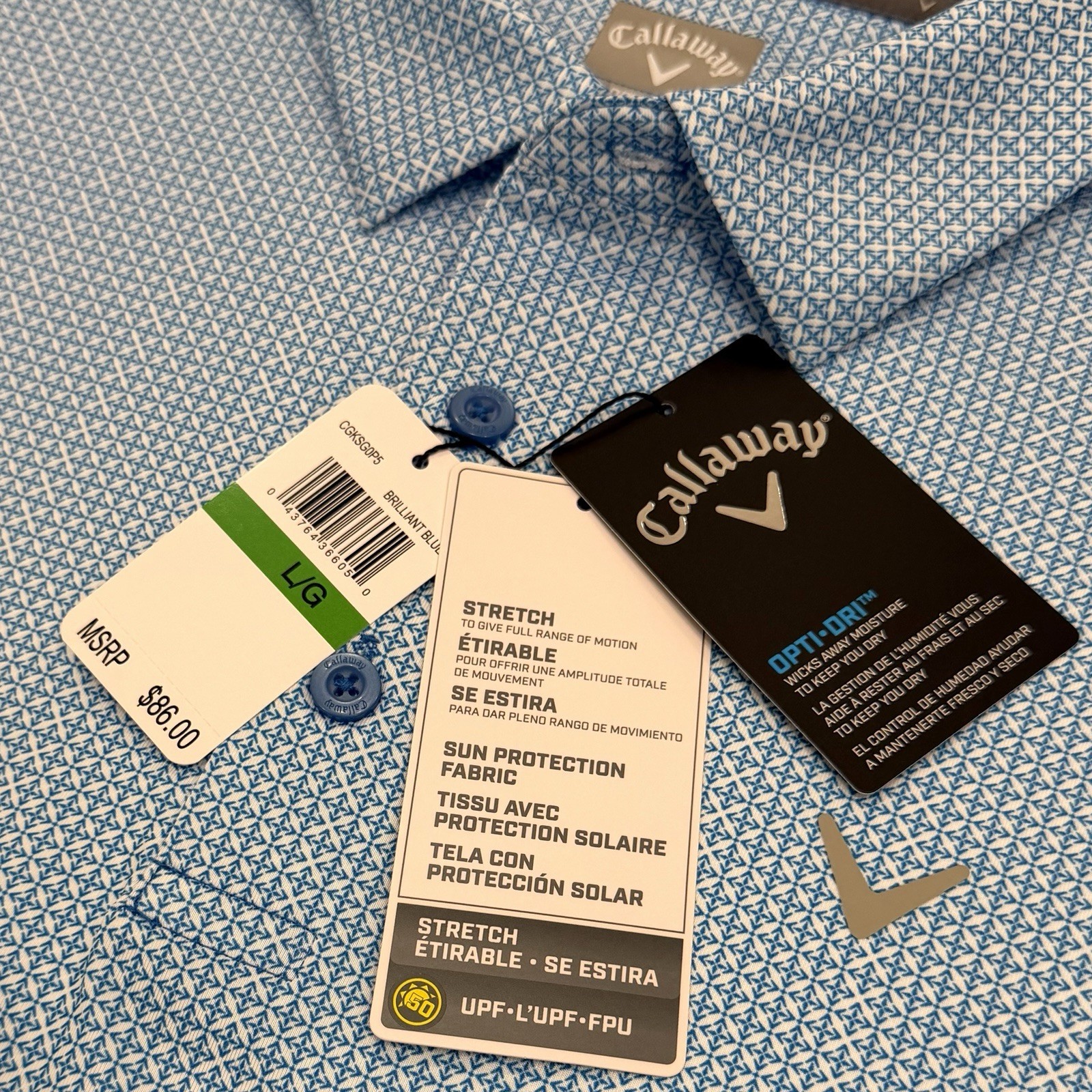 Callaway Opti Dri Golf Polo Short Sleeve Blue Shirt Mens Size Large $86
