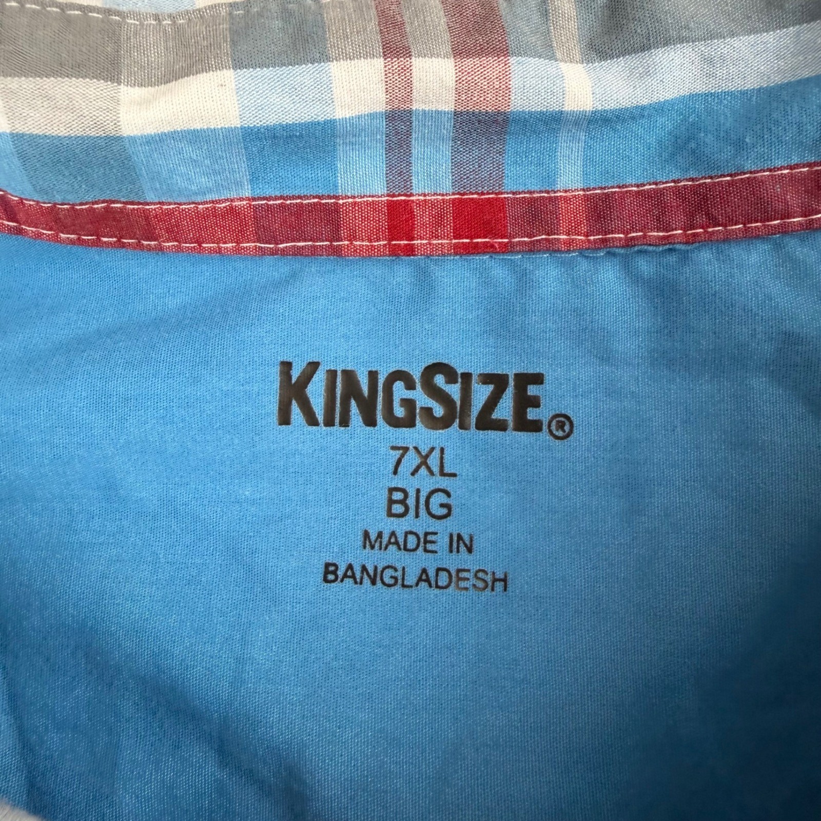 KingSize Button Down Shirt Men’s 7XL Big Blue Red Plaid Short Sleeve 79-0608-4