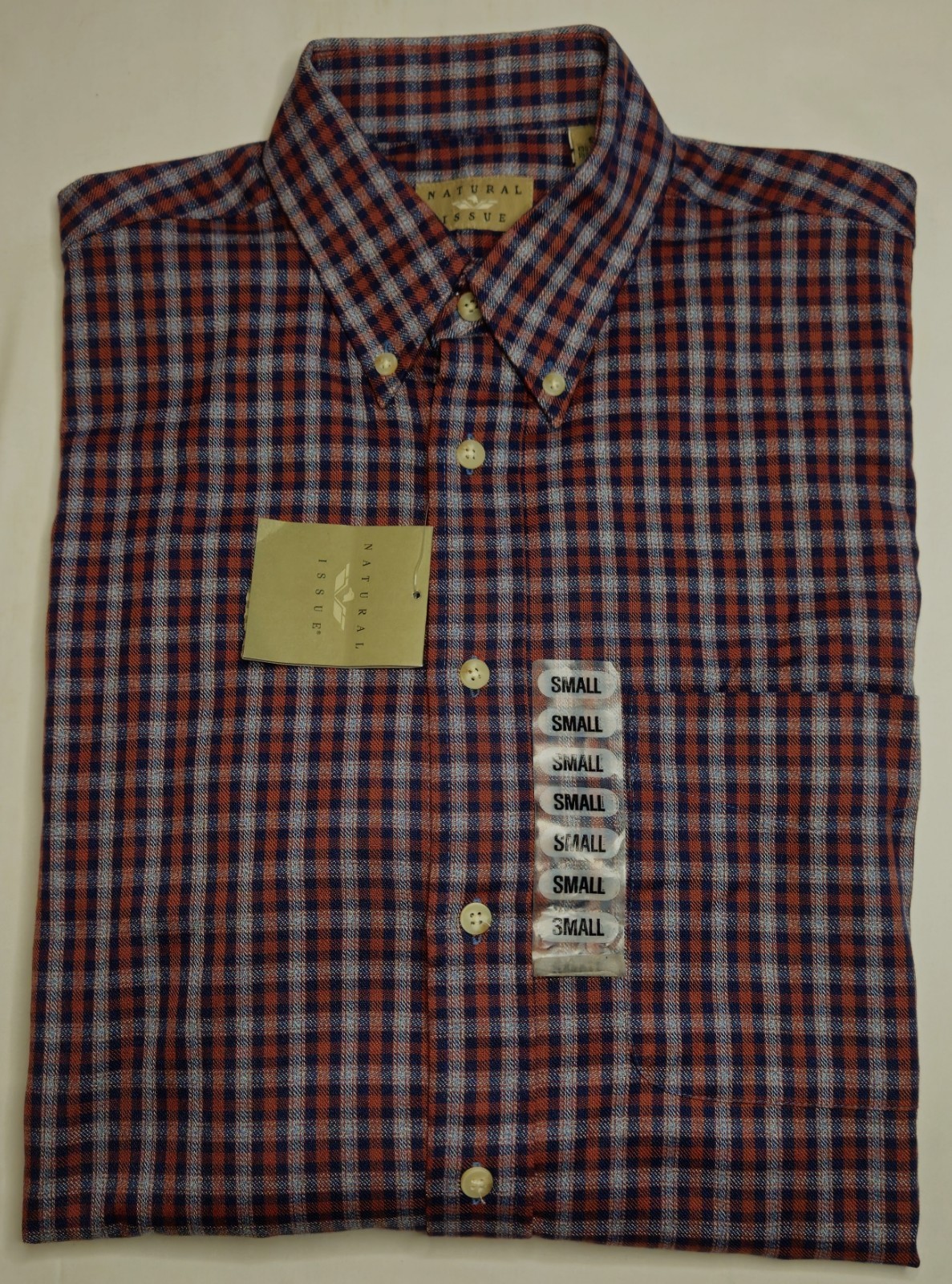 Mens Natural Issue Small Cowhide Plaid Long Sleeve Button Up Shirt NWT NEW