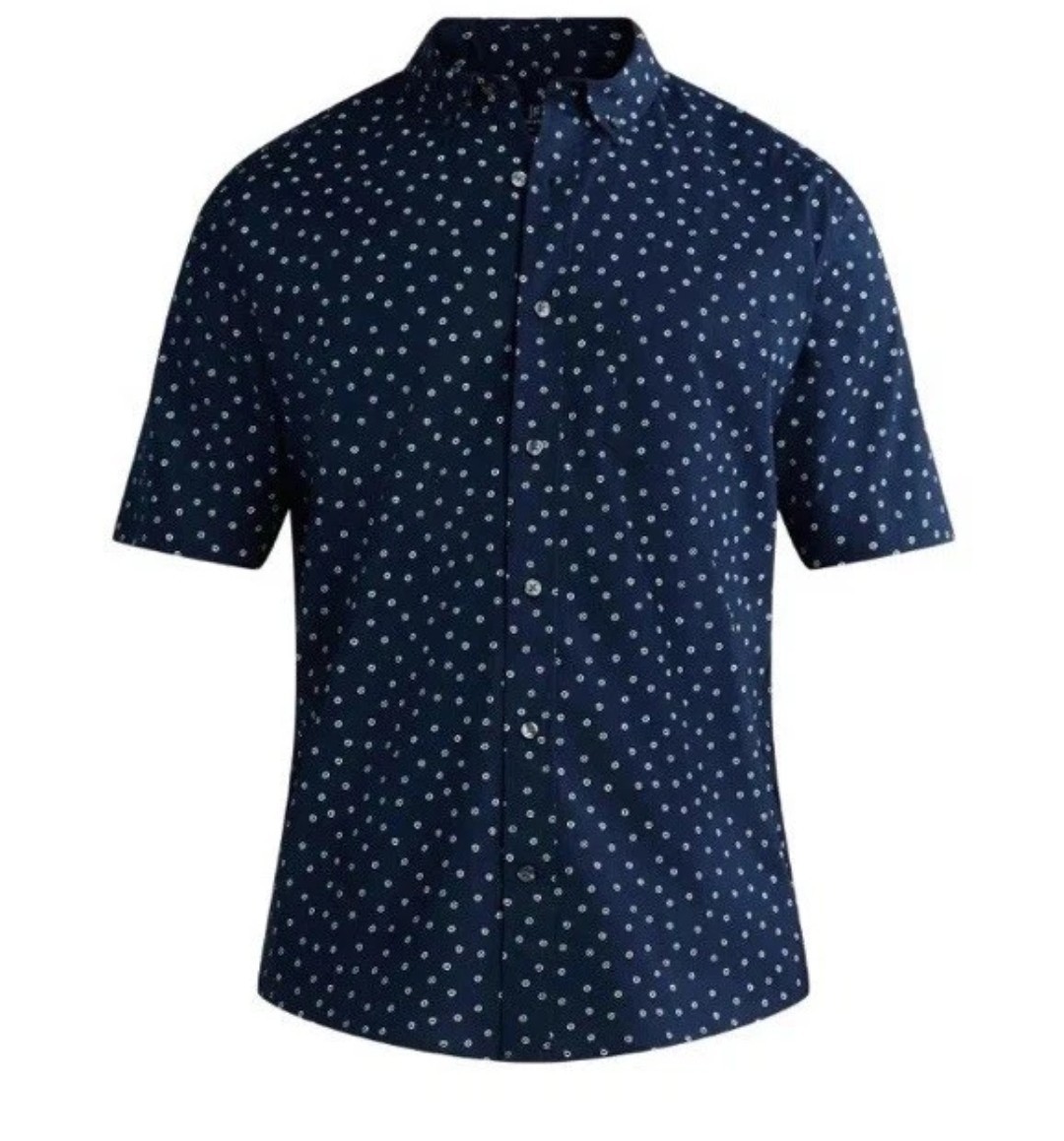 George Men’s size 2XL 50-52 Short Sleeve Button-Up Poplin Shirt Blue Geo NEW