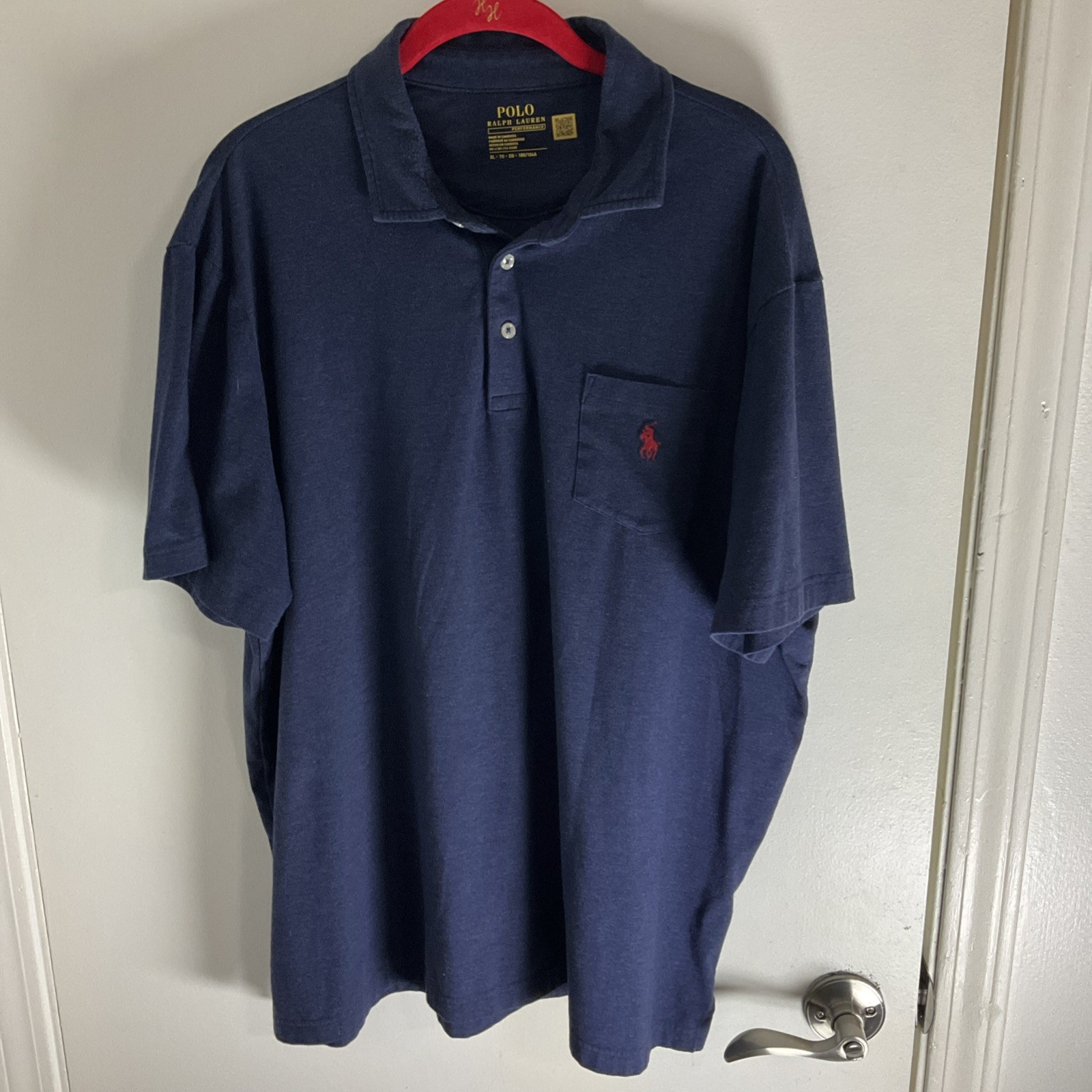 Polo Ralph Lauren Performance Polo Shirt Navy Blue Stretch Chest Pocket Sz XL