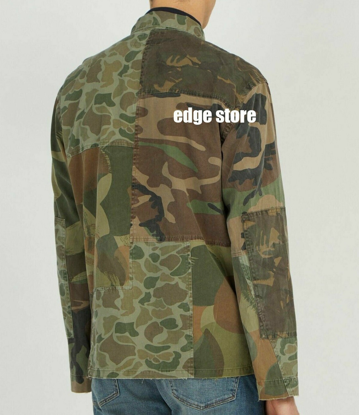 Polo Ralph Lauren Patchwork Military Army Camo Distressed Fatigue Shirt Jacket