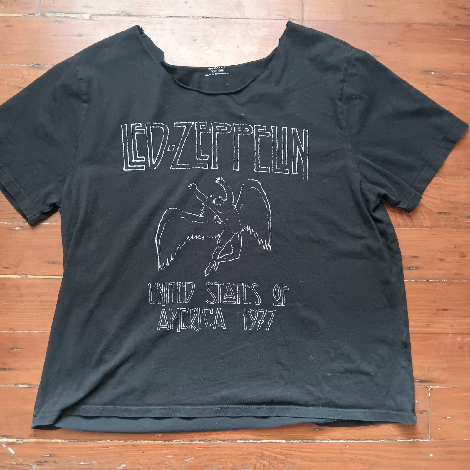 LED ZEPPELIN USA 1977 Graphic T Shirt Black (XL) Cut Neck Concert Rock Tee