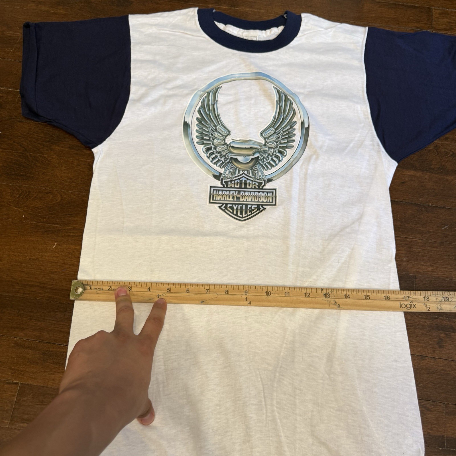 Vintage 70s Harley Davidson Shirt 2 Tone Made In USA Medium Bald Eagle Chrome