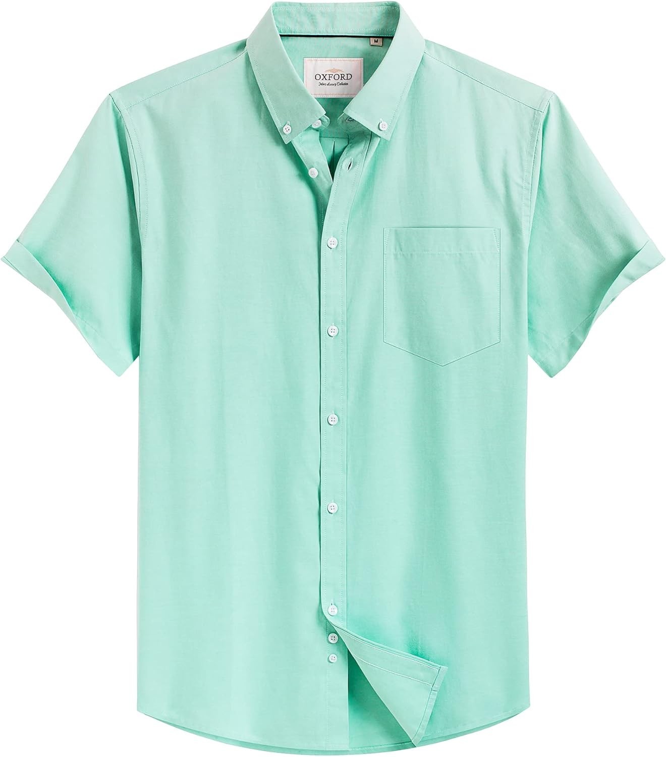 Mens Oxford Short Sleeve Dress Shirt Wrinkle Resistant Casual Button Down Top