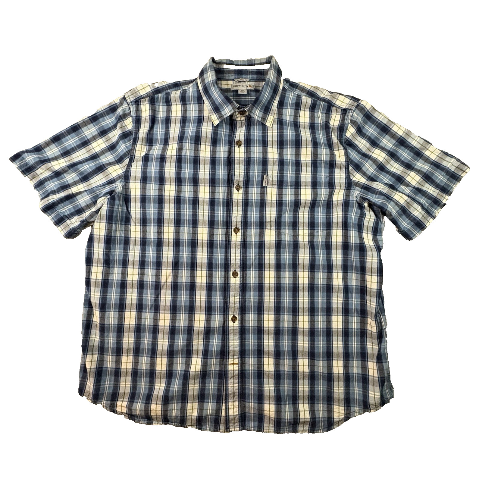 Carhartt Men’s 2XL Blue Plaid SS Relaxed Fit Button Up SEE DESCRIPTION