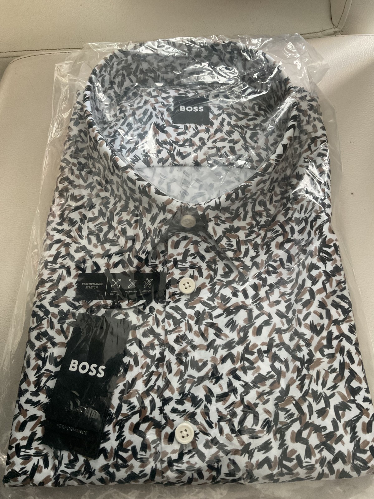 NEW NWT HUGO BOSS $138 Printed Performance-Stretch Long Sleeve Men’s Shirt XXL