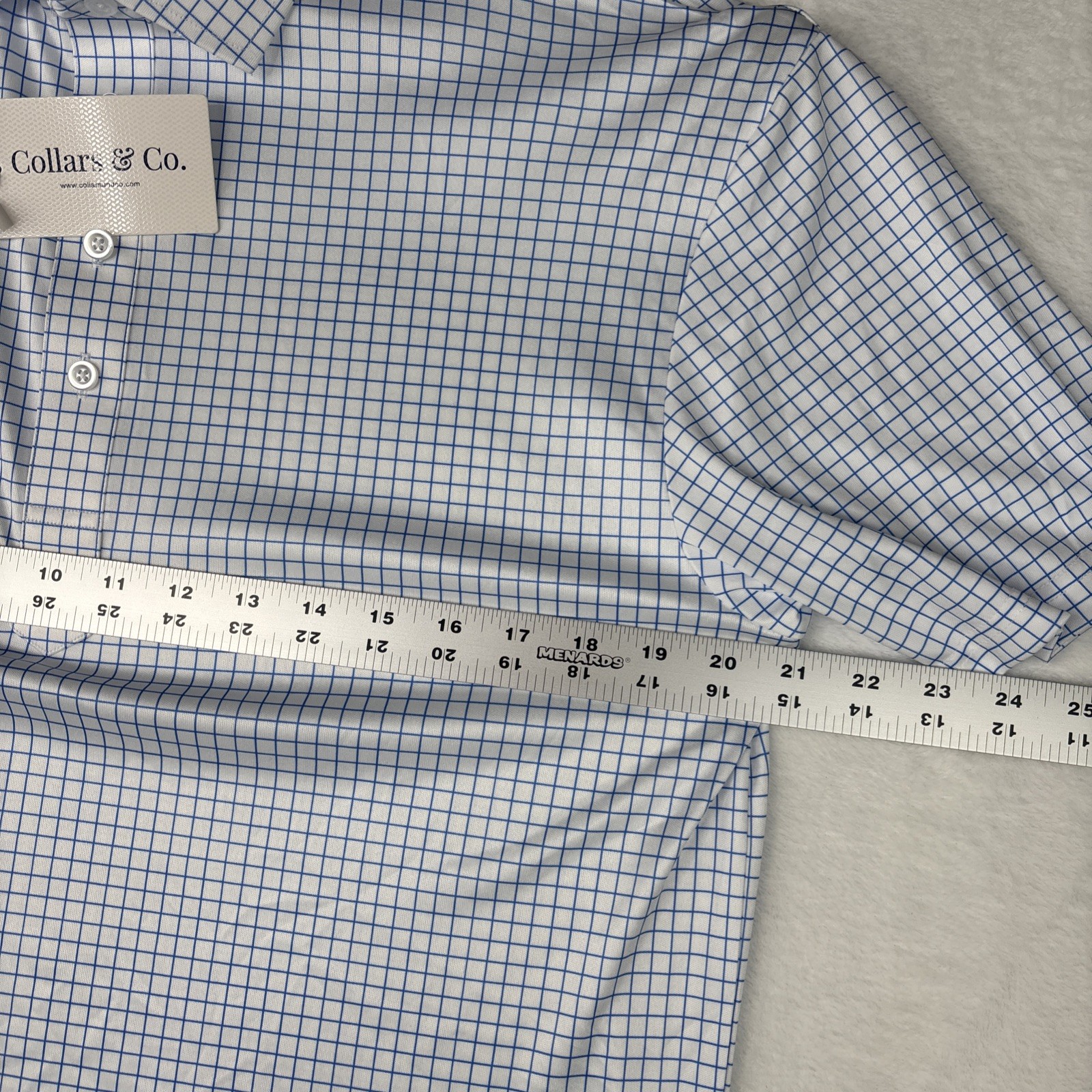 Collars and Co Polo Mens Medium – Thin Blue Check – Semi Spread Collar Brand New