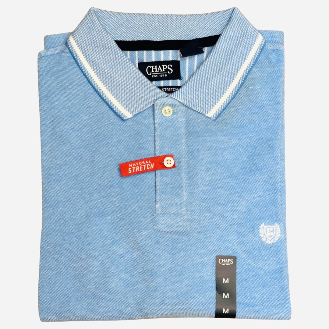 CHAPS Natural Stretch Light Polo Shirt in AZURE in Size MEDIUM *NWT*