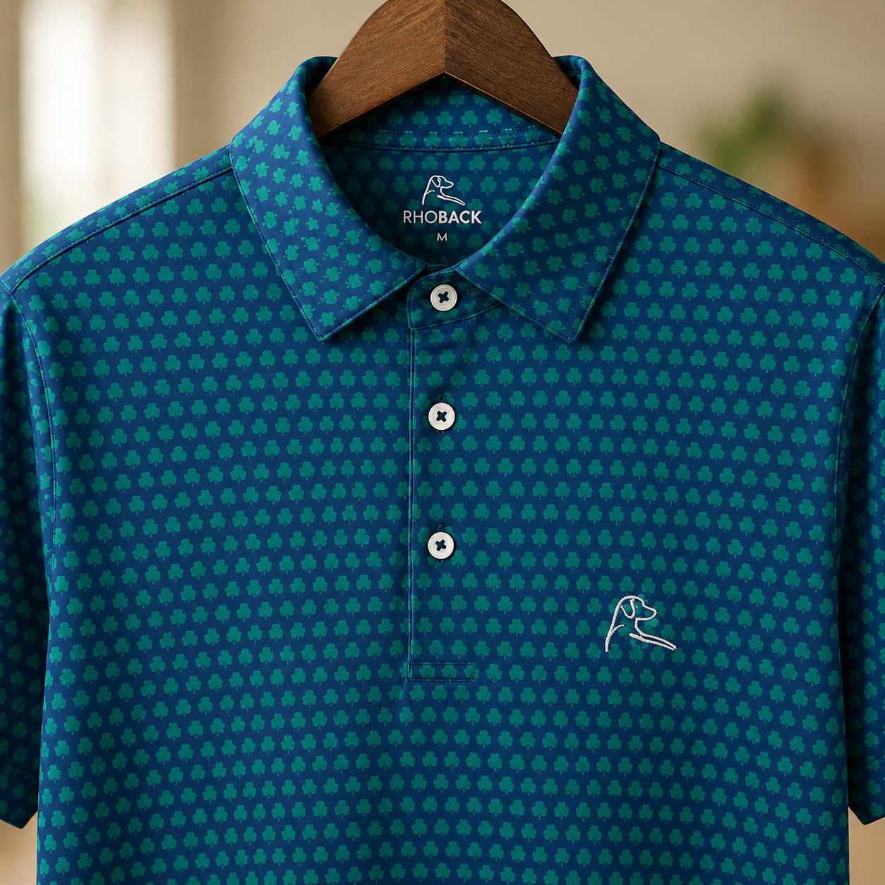 ⚽ Rhoback The Four Leaf Men Performance Golf Polo Navy Moisture Wicking XL