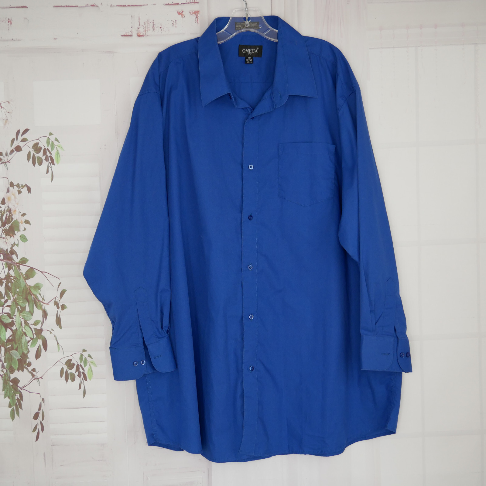 Omega Italy Dress Shirt 3XL Blue Button Up Points Long Sleeve Pocket EUC