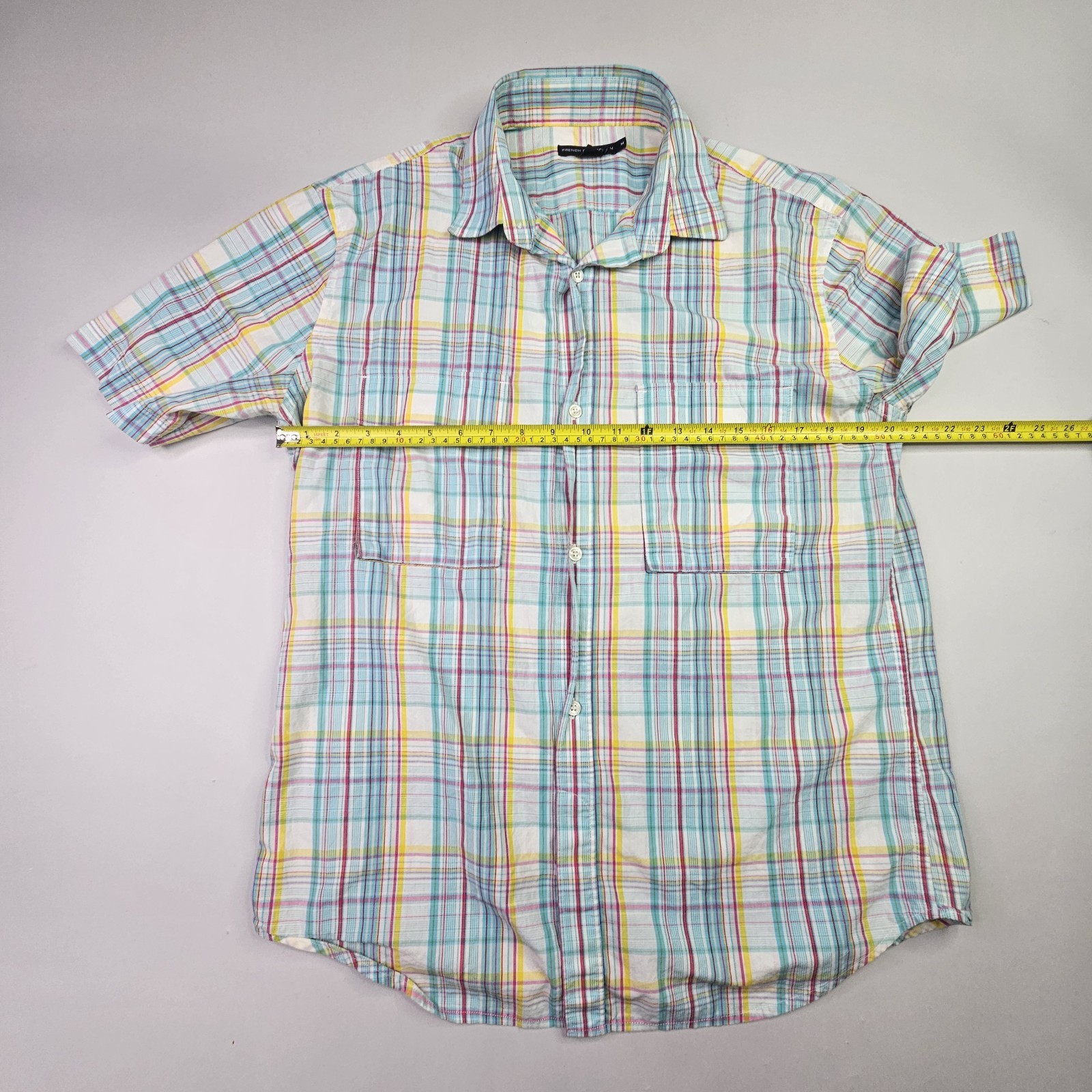 French Connection Men’s Plaid Shirt Size M Multi-Color Short Sleeve Cotton