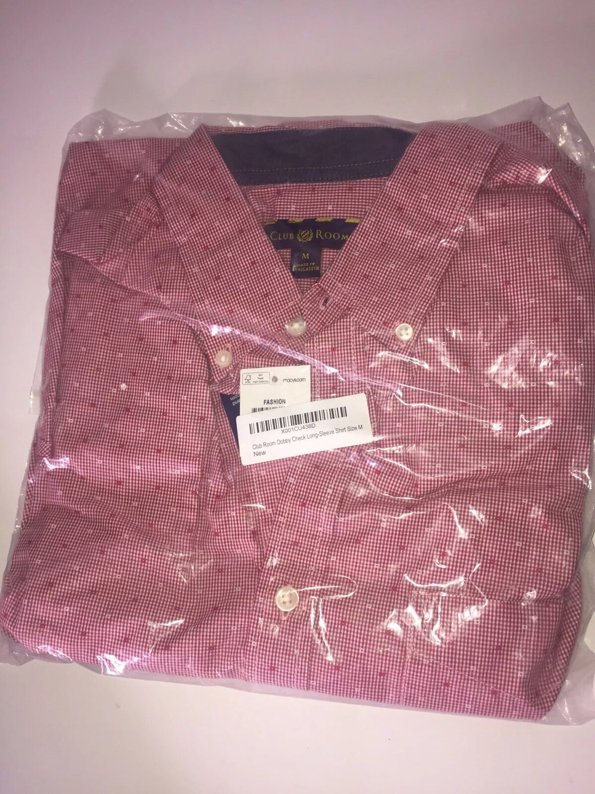Club Room Men’s Medium Dobby Check Long-Sleeve Shirt Retail $49.50 100% Cotton