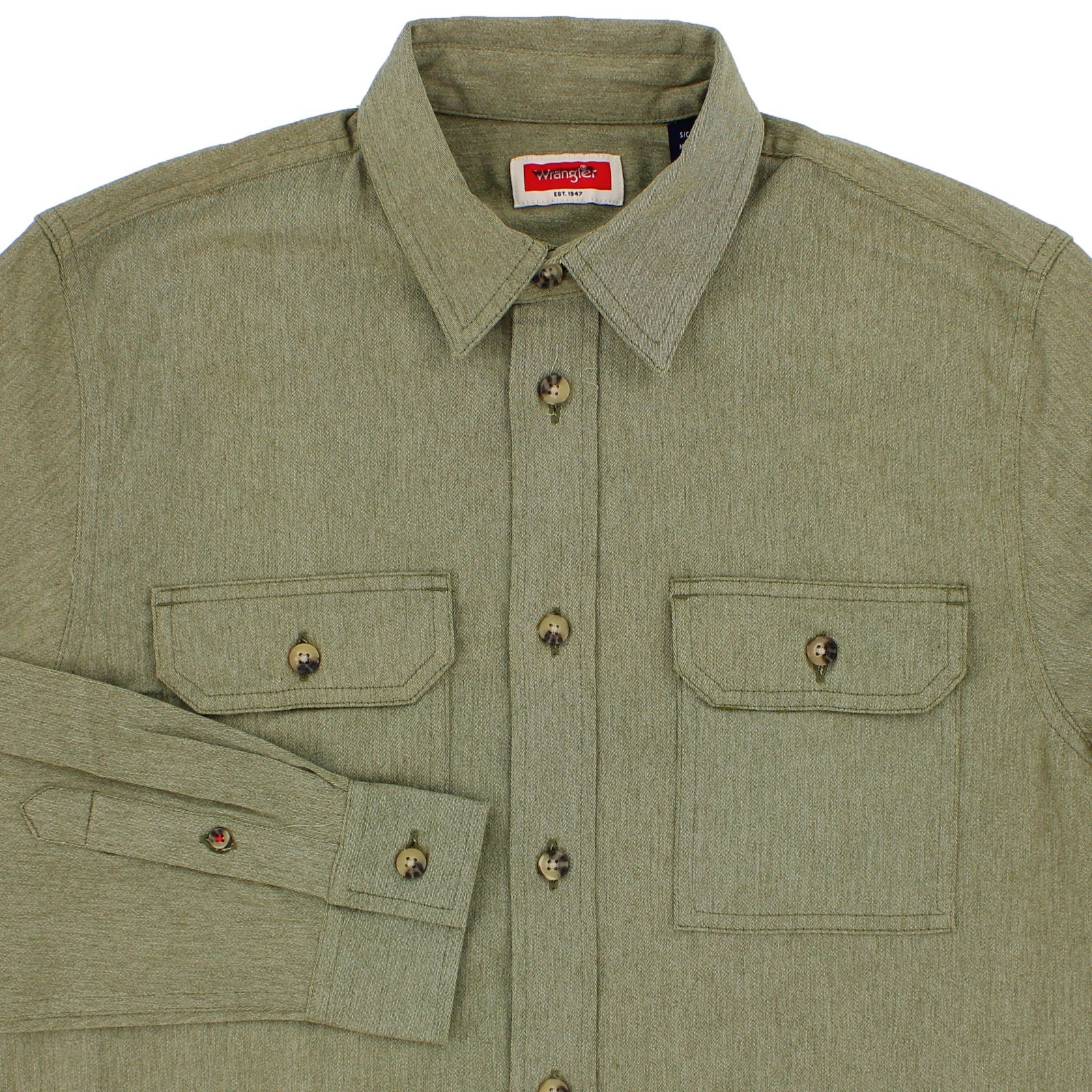 Wrangler Men’s Long Sleeve Button Up Collared Shirt with Front Button Pockets