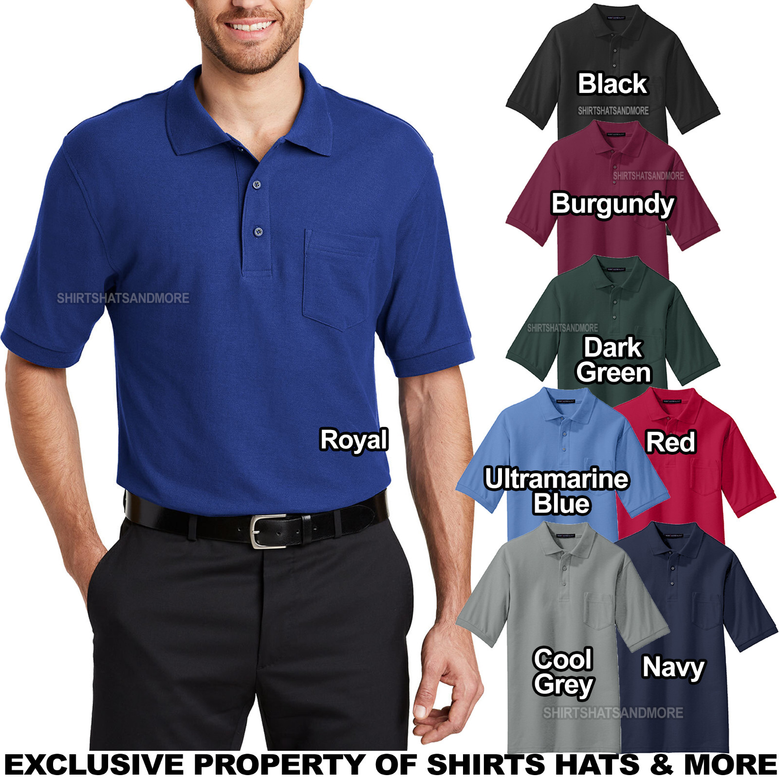 Mens Big and Tall Soft Blended Pocket Polo Shirt LT, XLT, 2XLT, 3XLT, 4XLT NEW