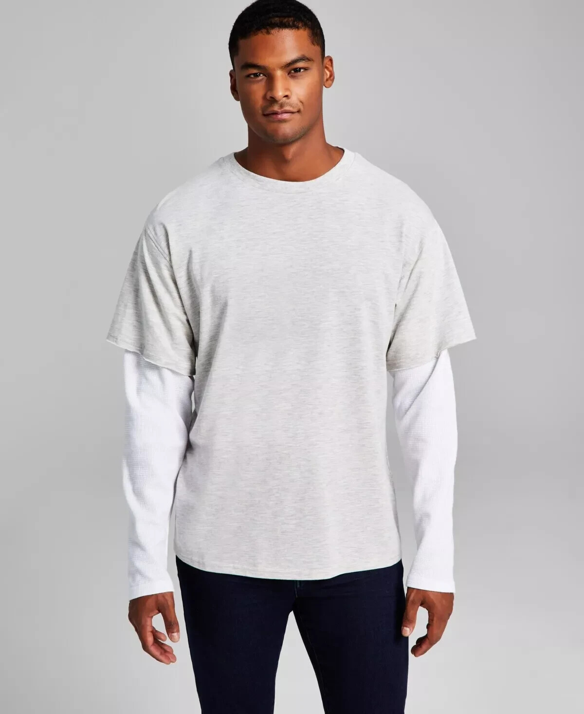And Now This Men’s Oversized Fit Layered Contrast T-Shirt Gray Size XXL