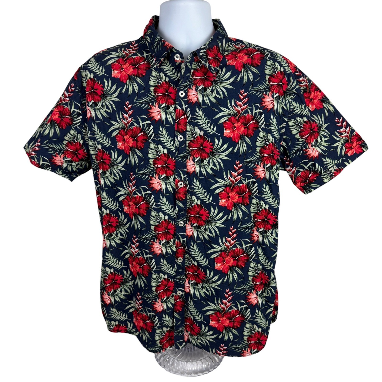 Gentlemen’s Outfitters Men’s XL Navy Red Tropical Floral Button Down Shirt
