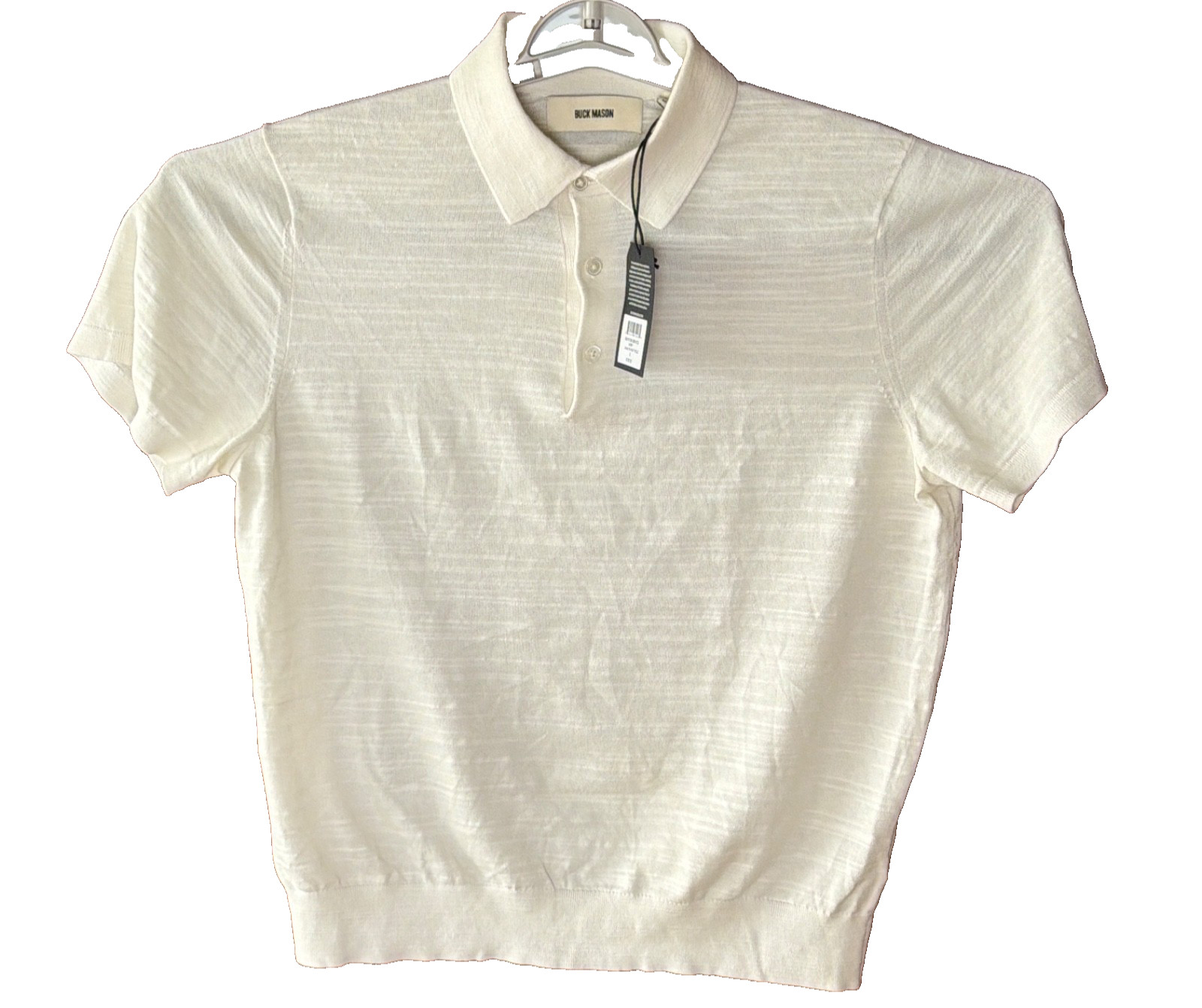 Buck Mason New Avalon Knit Polo Mens S Cotton Ivory Ribbed Collar and Hem SS
