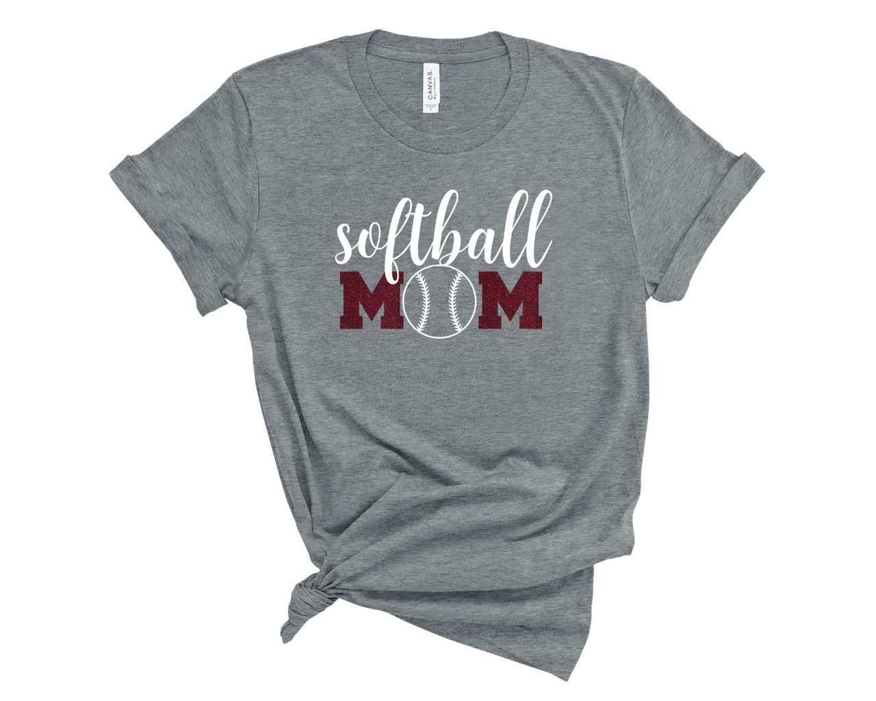 Personalized Softball Mom Glitter T-Shirt Custom Softball Mom Sports Tee