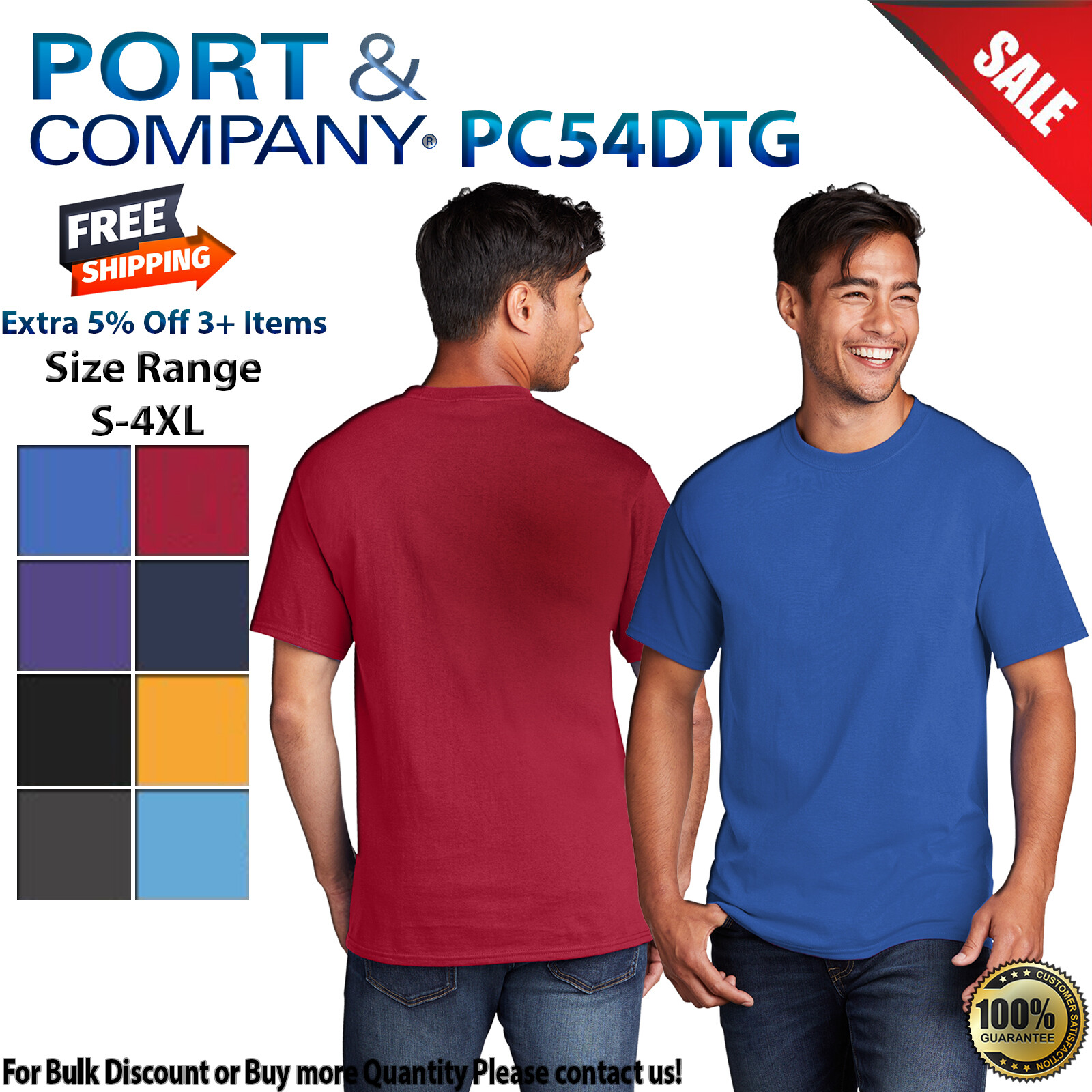 Port & Company Mens Short Sleeve Core Cotton DTG Crew Neck T-Shirt PC54DTG