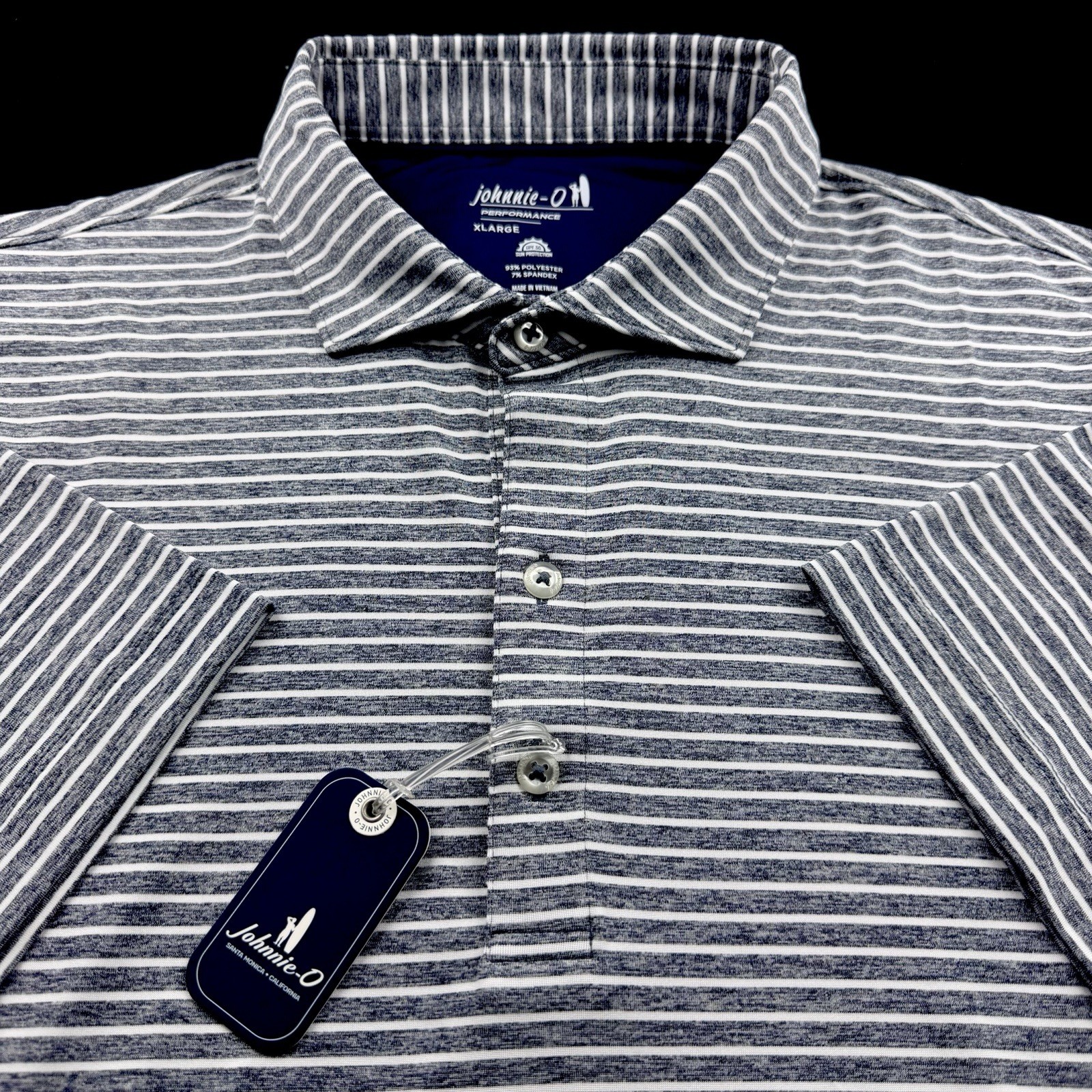 Johnnie O Featherweight Performance Striped Polo Shirt Midnight Navy White XL