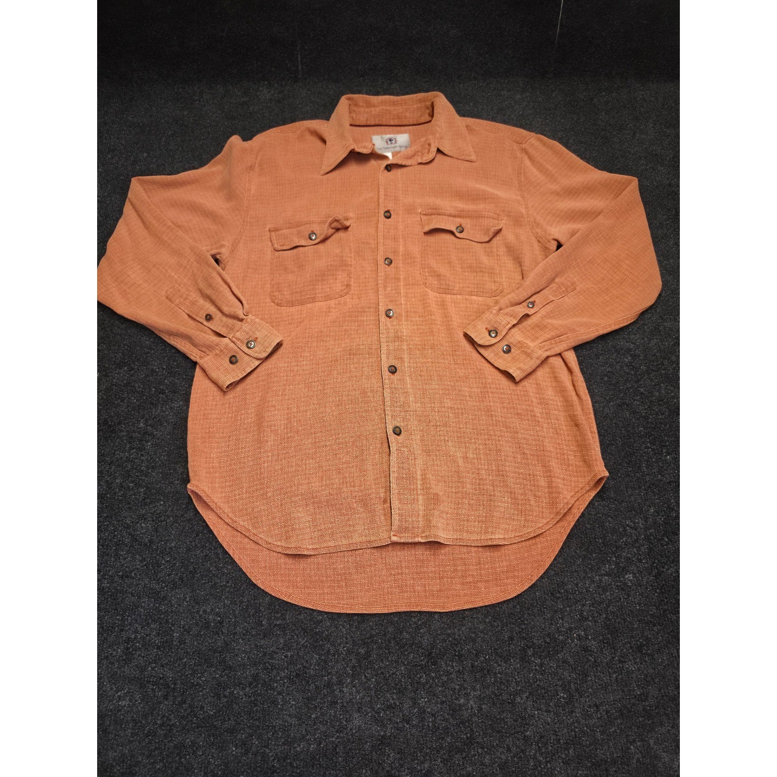 The Territory Ahead Mens Silk Basketweave Button Down Shirt Terracotta Orange M