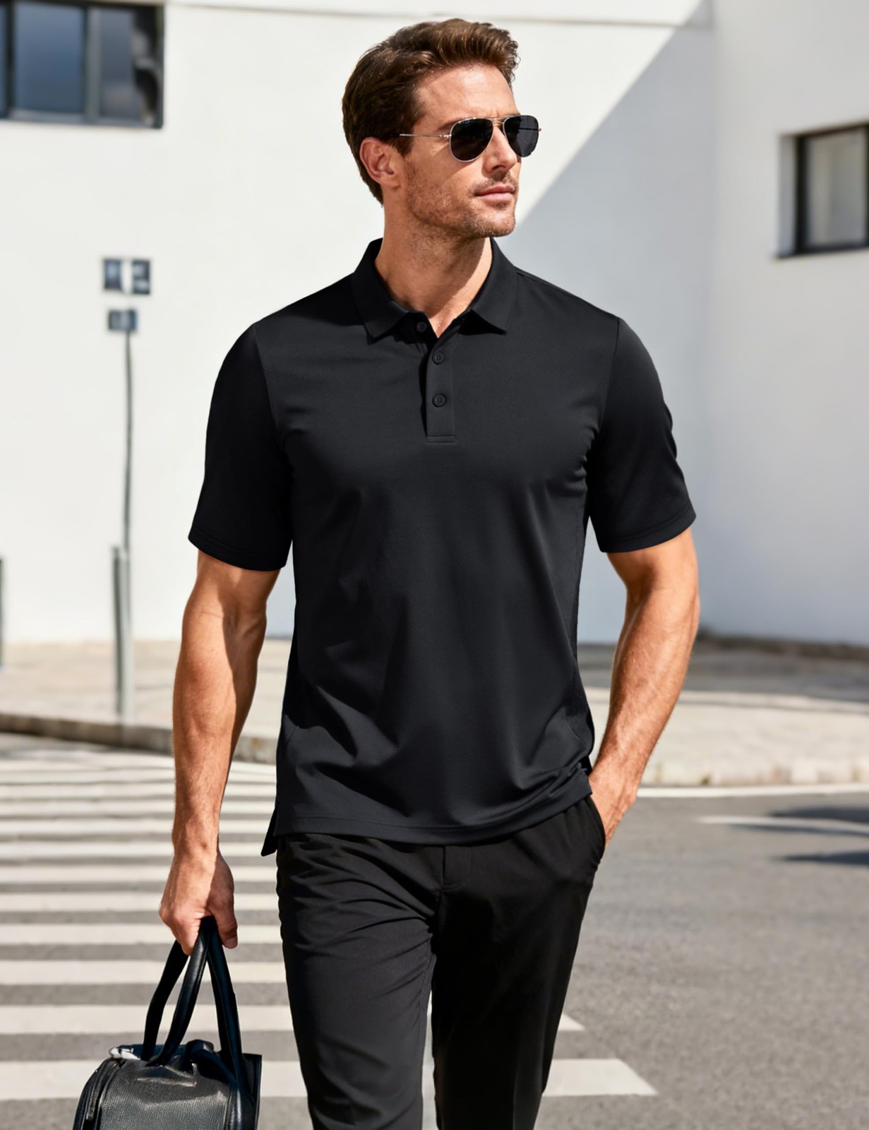 MAGCOMSEN Mens Golf Polo Short Sleeve Moisture Wicking Quick X-Large, Black