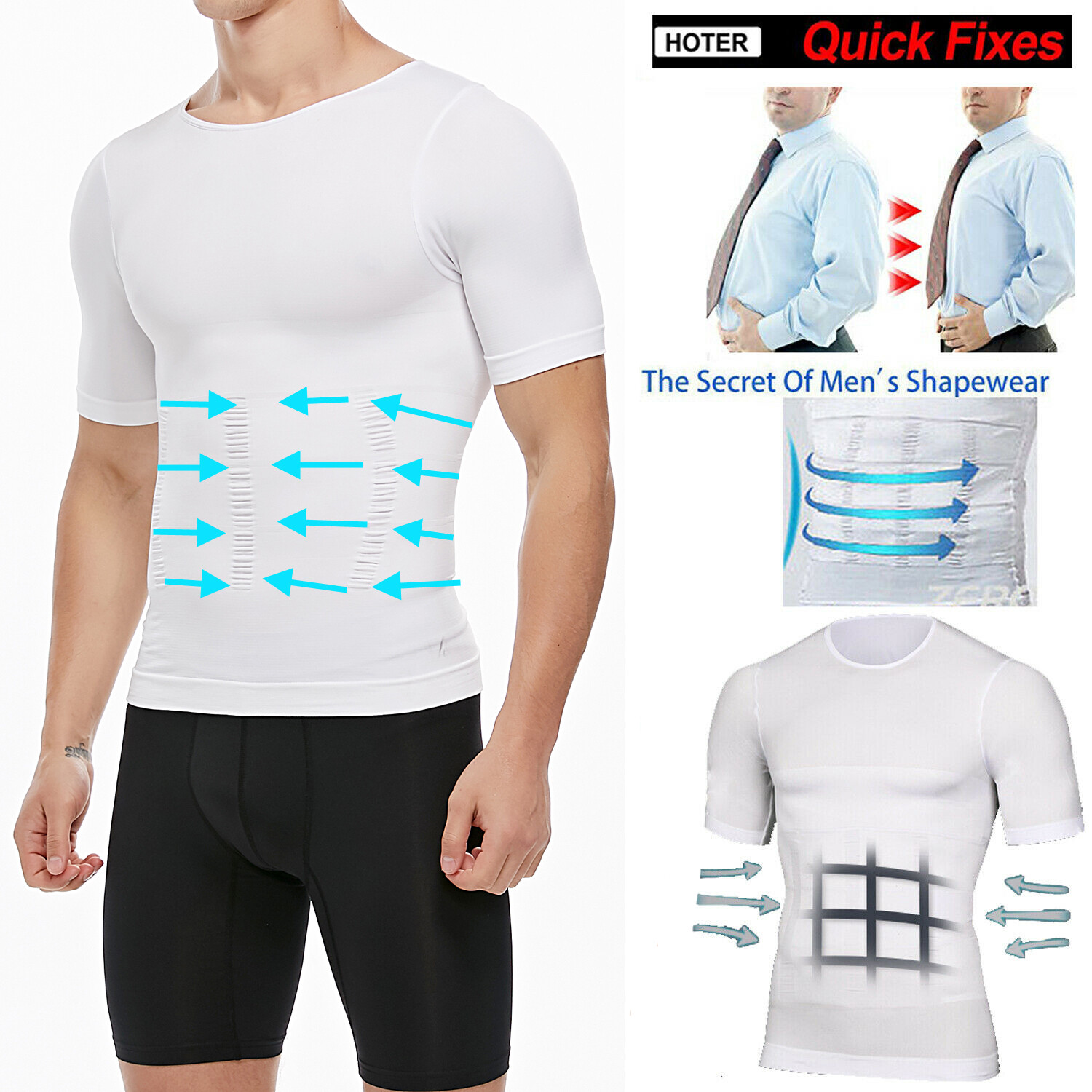 Men Slimming Body Shaper Gynecomastia T-shirt Posture Corrector Vest Compression