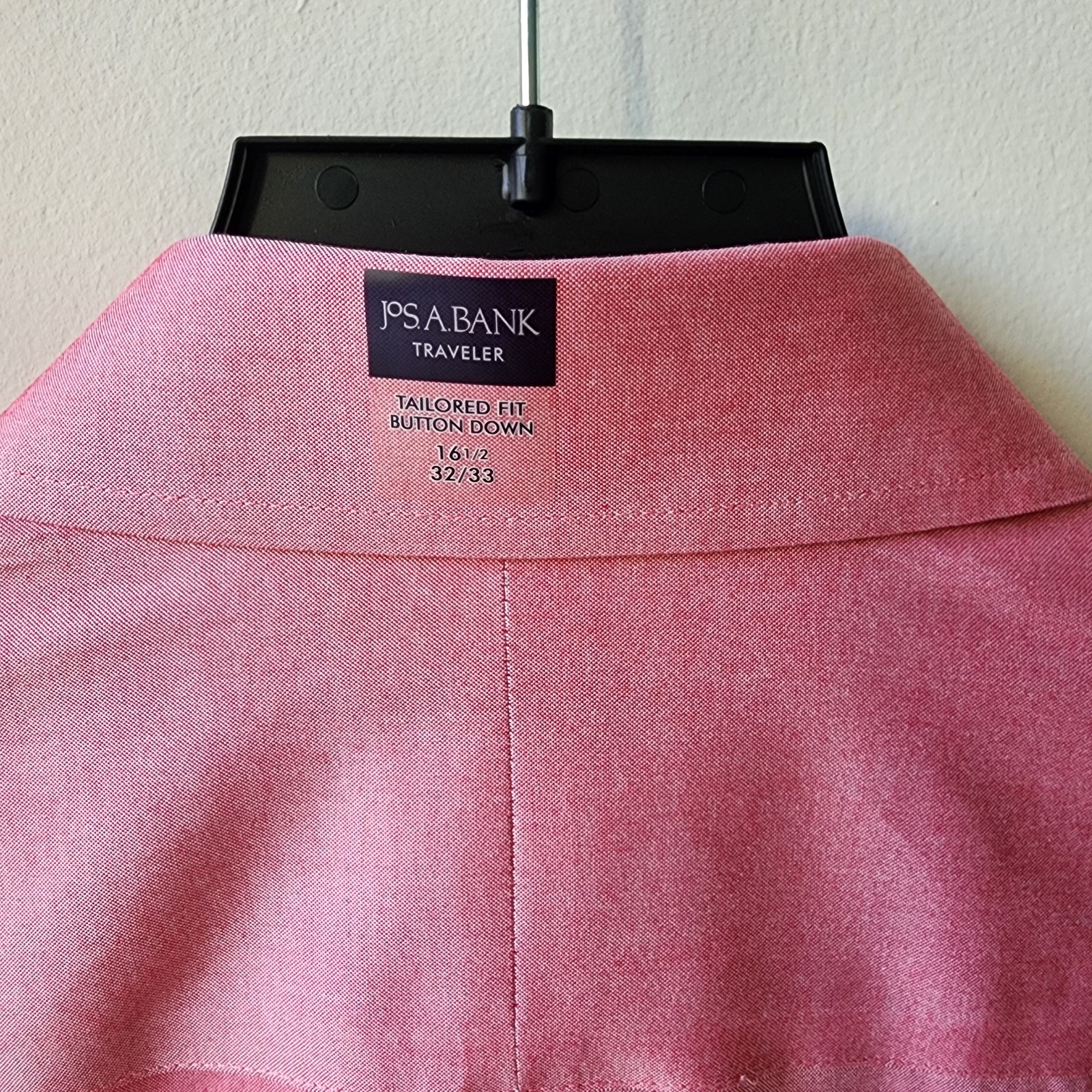 16.5 32/33 Shirt Light Red Pink Salmon Traveler Jos A Bank Non Iron Tailored Man