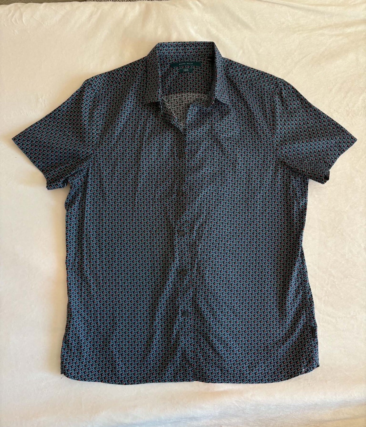 Perry Ellis Men’s L Slim Stretch Cotton Geometric Woven Short Sleeve Button-Up