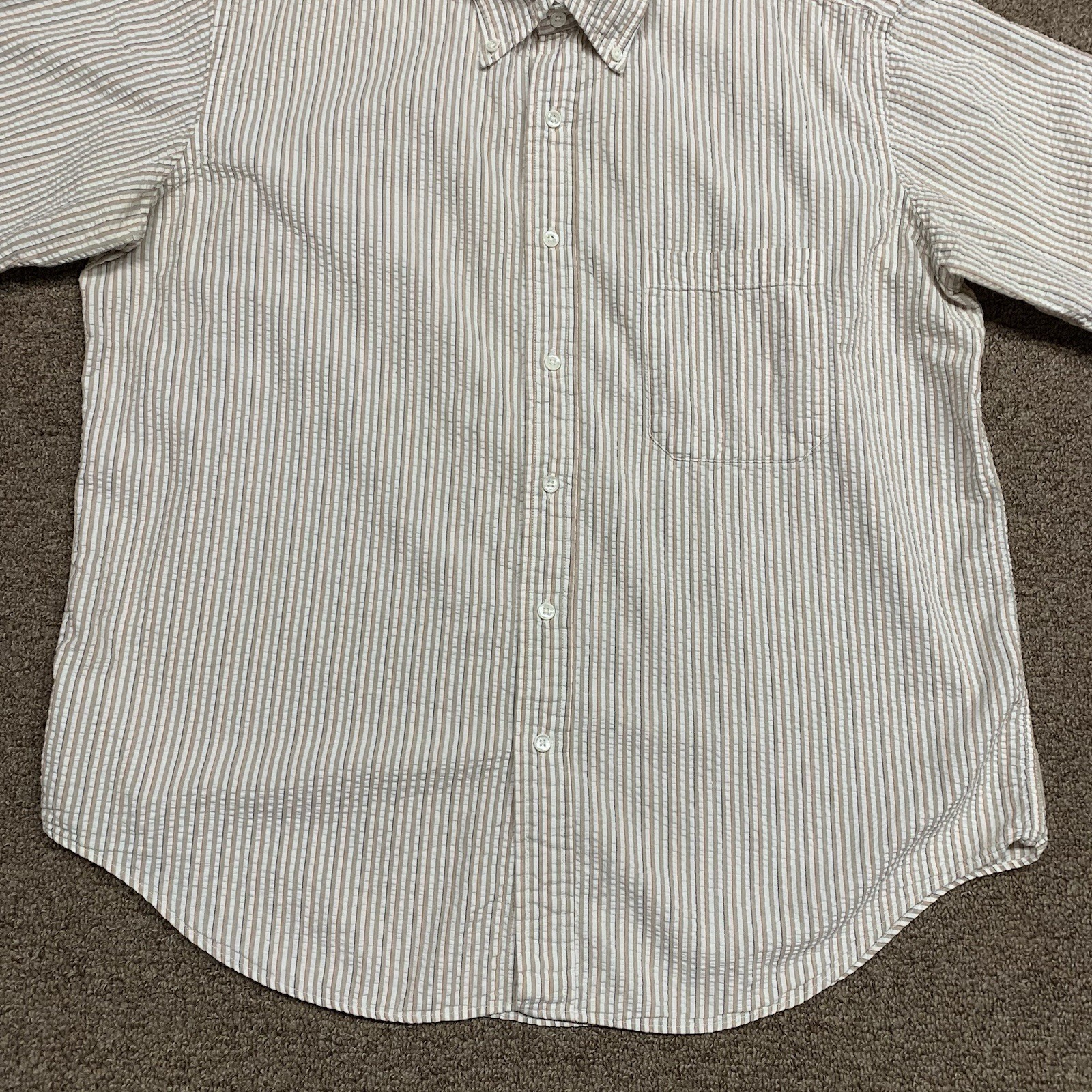 Vintage LL Bean Shirt Striped Seersucker Size Large Made In USA Classic Preppy