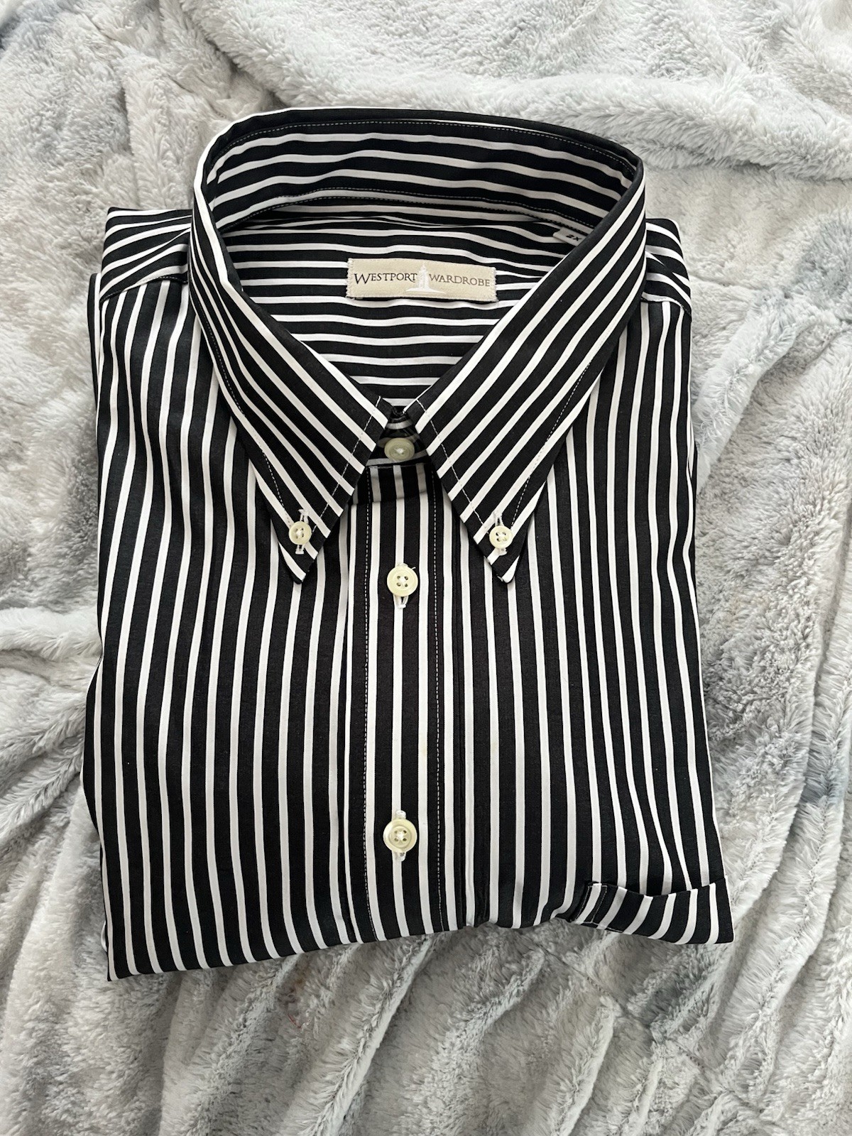 WESTPORT WARDROBE Grey & White Stripe Non-Iron 100% Imported Combed Cotton- 2X