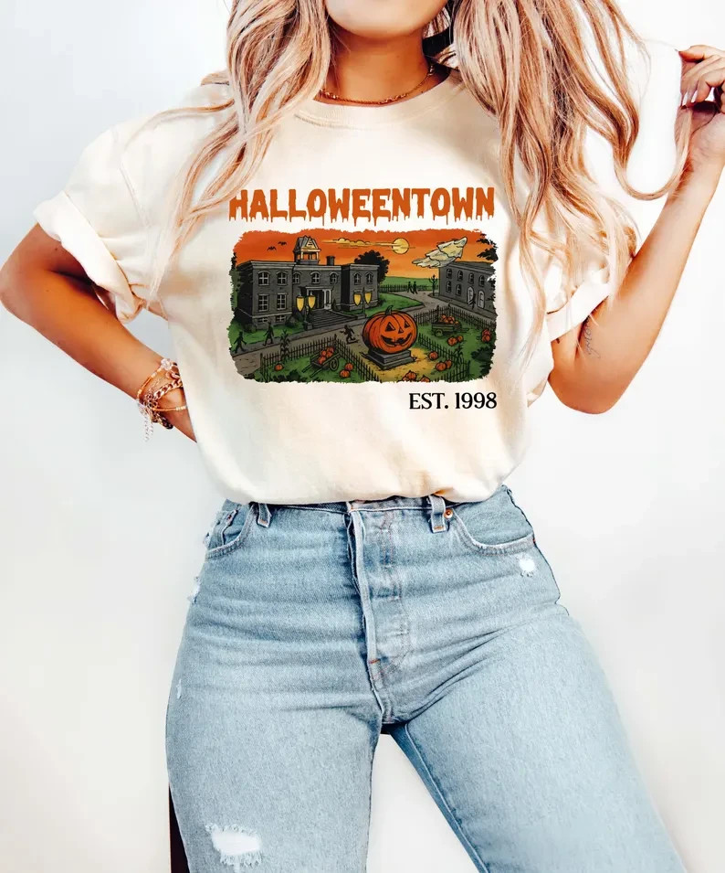Spooky Town Sweatshirt Pumpkin Carving Haunted Village Vintage Halloween Shirt