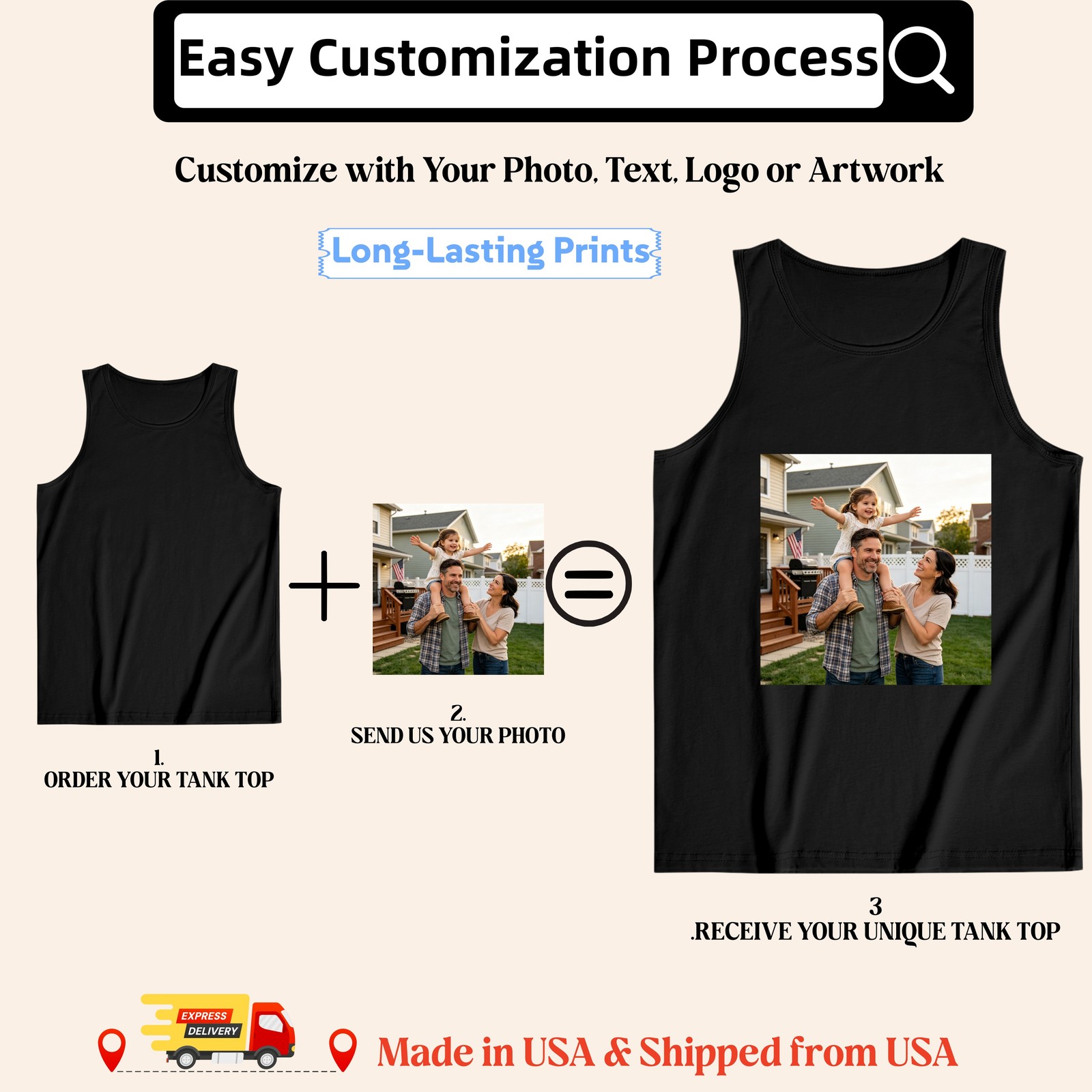 Men’s Tank Top for Beach & Travel, Custom Name & Title Print 100% Cotton